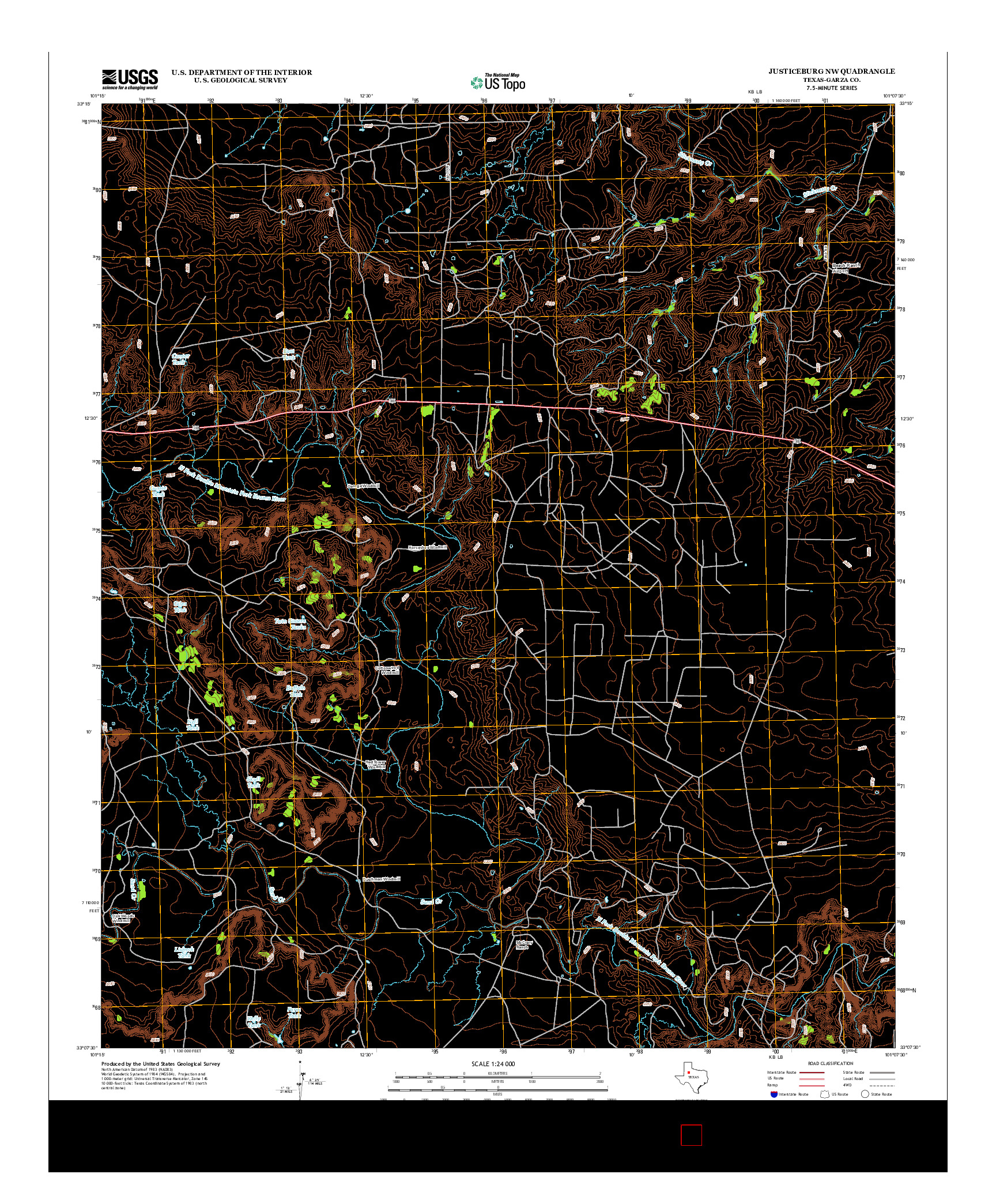 USGS US TOPO 7.5-MINUTE MAP FOR JUSTICEBURG NW, TX 2012