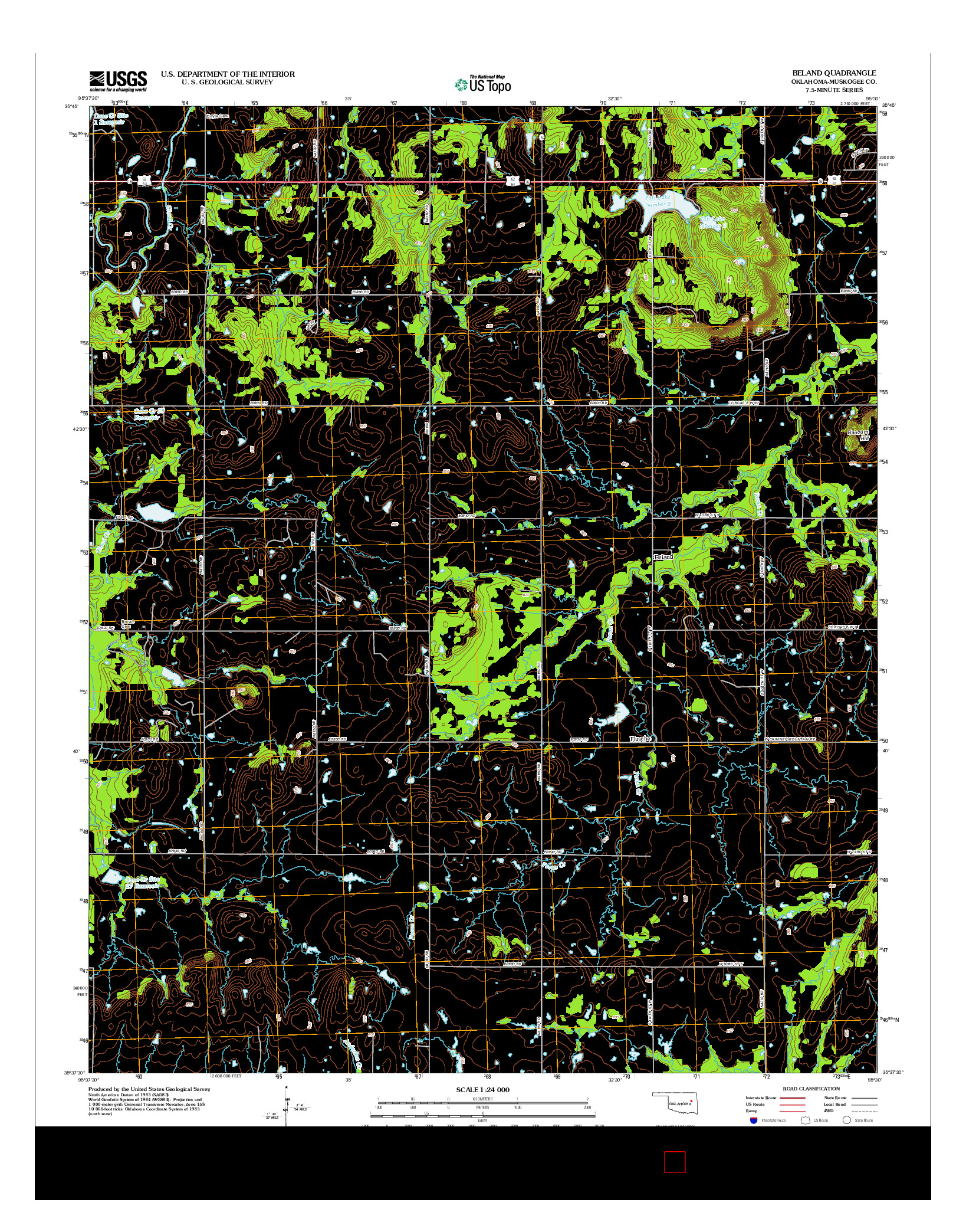 USGS US TOPO 7.5-MINUTE MAP FOR BELAND, OK 2012