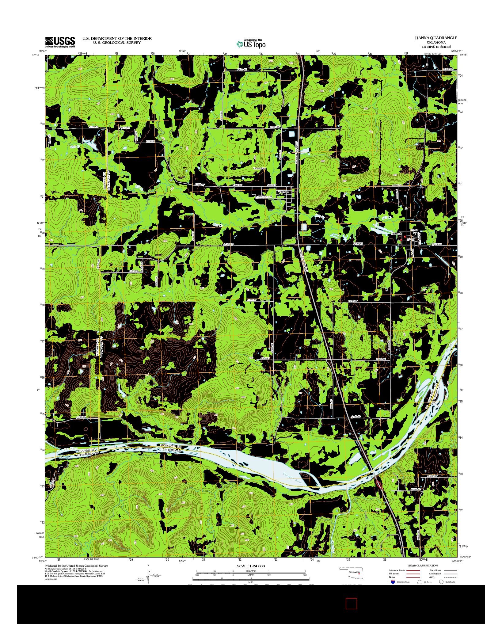 USGS US TOPO 7.5-MINUTE MAP FOR HANNA, OK 2012