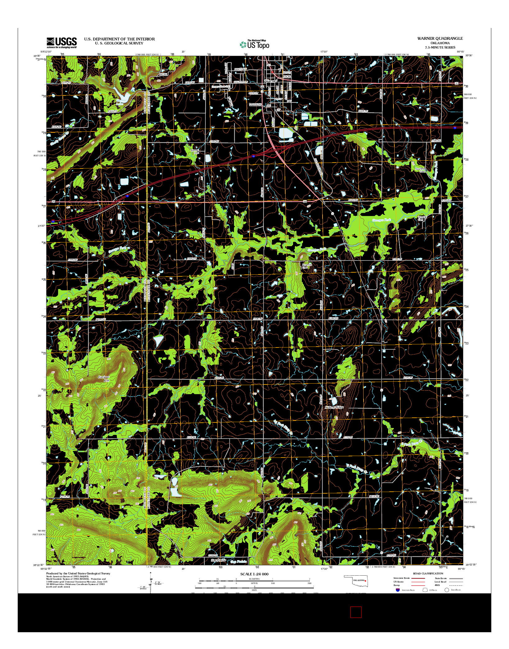 USGS US TOPO 7.5-MINUTE MAP FOR WARNER, OK 2012