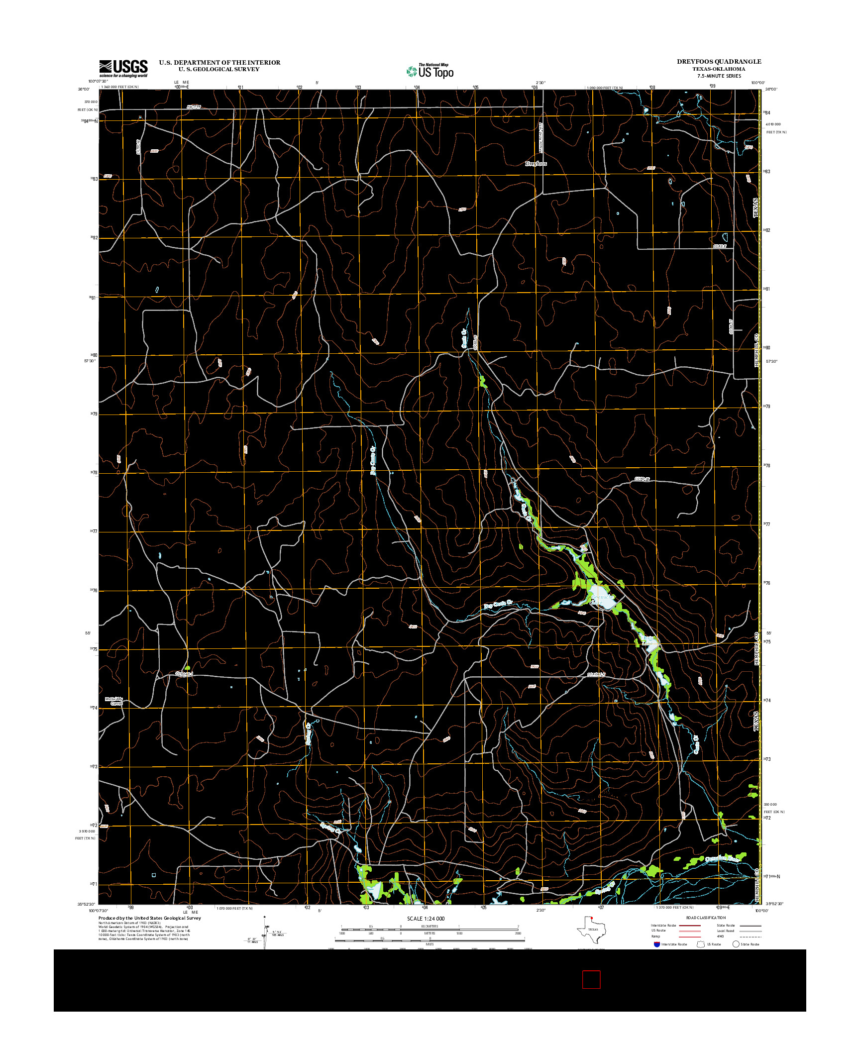 USGS US TOPO 7.5-MINUTE MAP FOR DREYFOOS, TX-OK 2012
