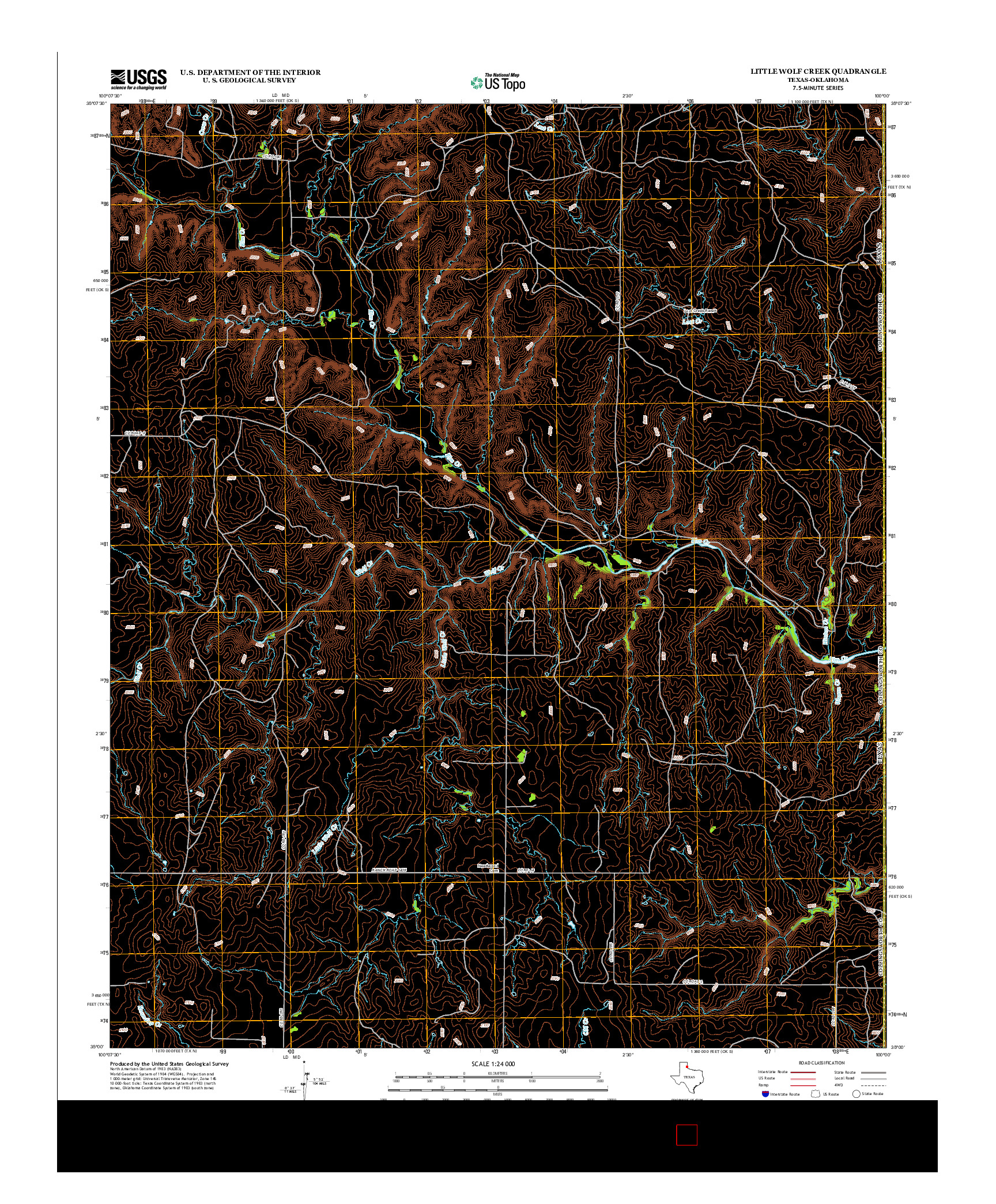 USGS US TOPO 7.5-MINUTE MAP FOR LITTLE WOLF CREEK, TX-OK 2012