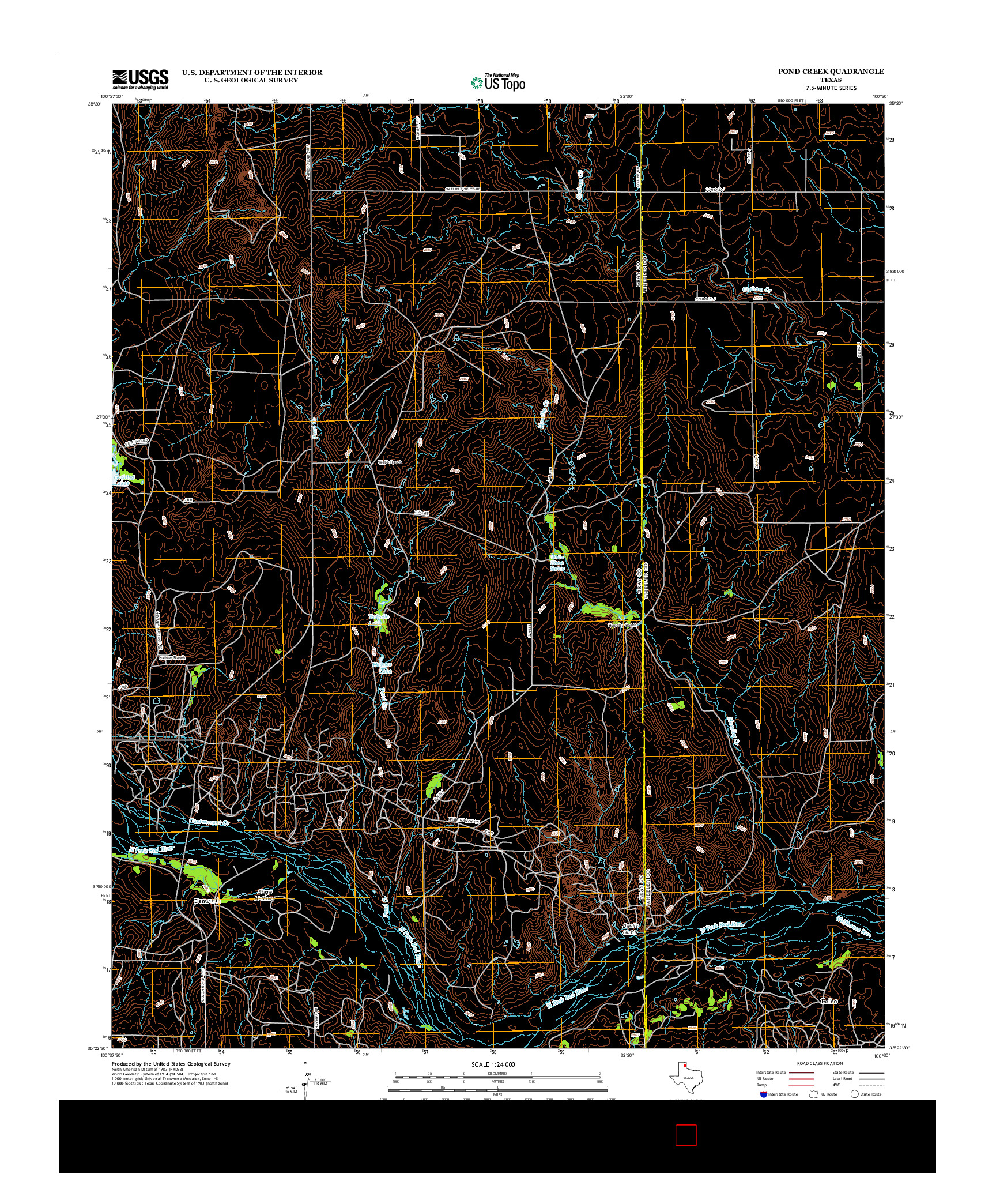 USGS US TOPO 7.5-MINUTE MAP FOR POND CREEK, TX 2012