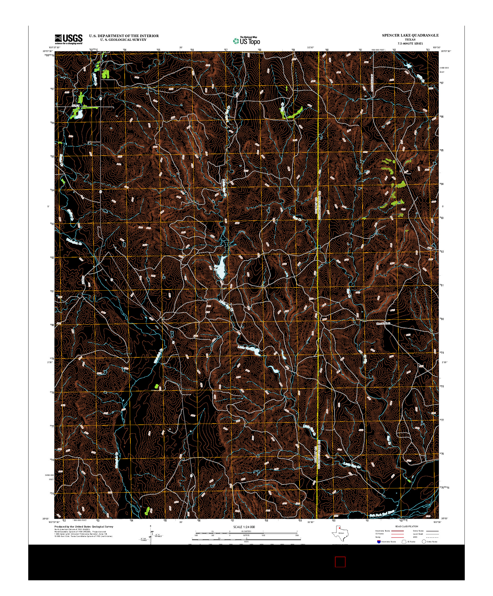 USGS US TOPO 7.5-MINUTE MAP FOR SPENCER LAKE, TX 2012