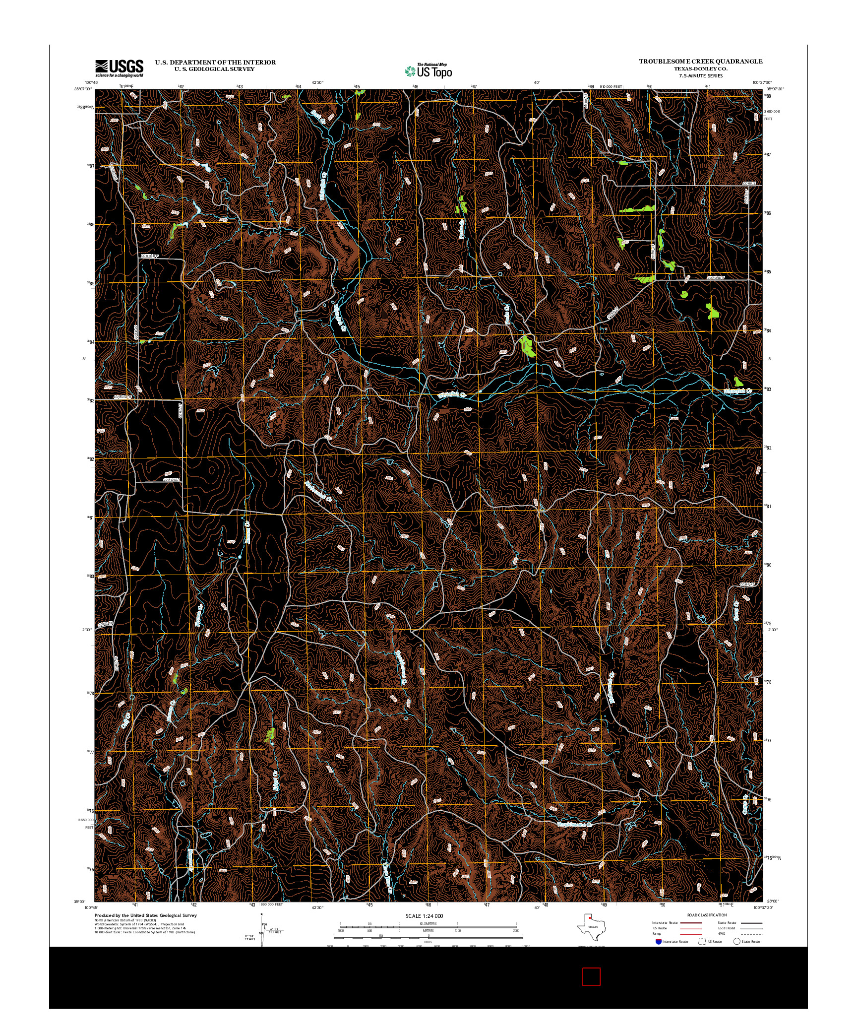 USGS US TOPO 7.5-MINUTE MAP FOR TROUBLESOME CREEK, TX 2012