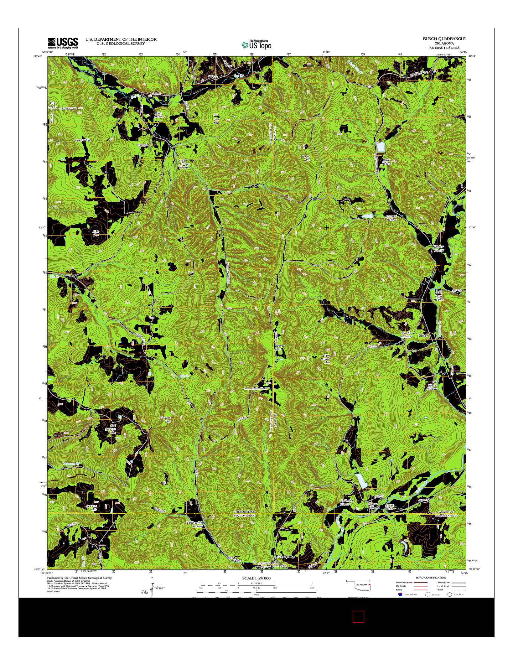 USGS US TOPO 7.5-MINUTE MAP FOR BUNCH, OK 2012