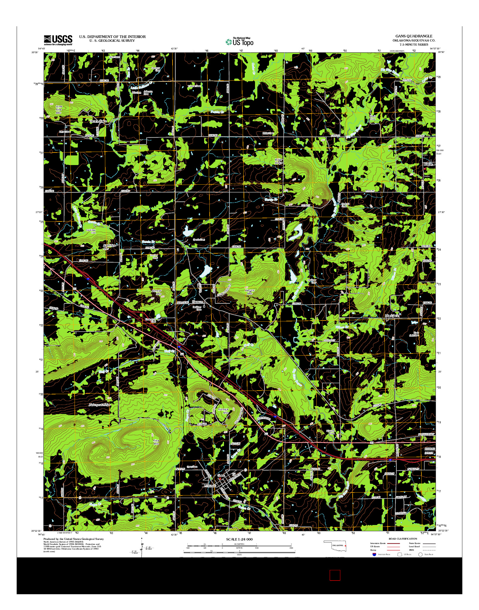 USGS US TOPO 7.5-MINUTE MAP FOR GANS, OK 2012