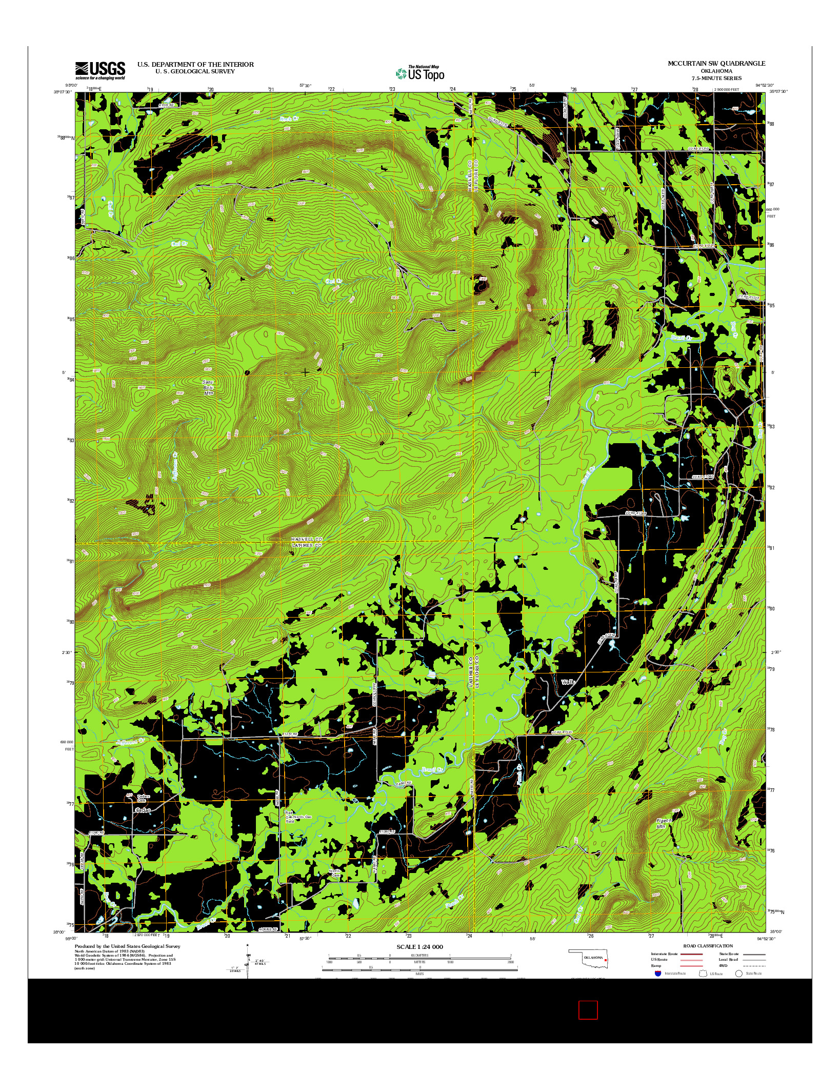 USGS US TOPO 7.5-MINUTE MAP FOR MCCURTAIN SW, OK 2012