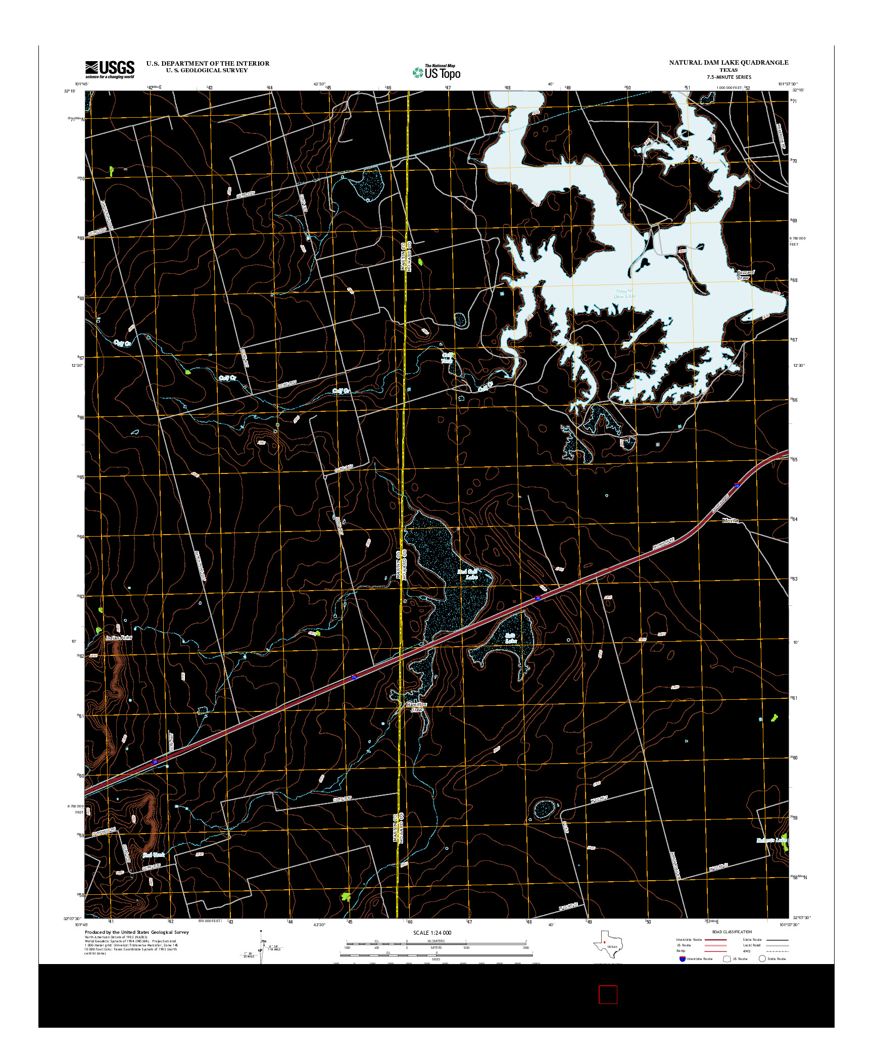 USGS US TOPO 7.5-MINUTE MAP FOR NATURAL DAM LAKE, TX 2012