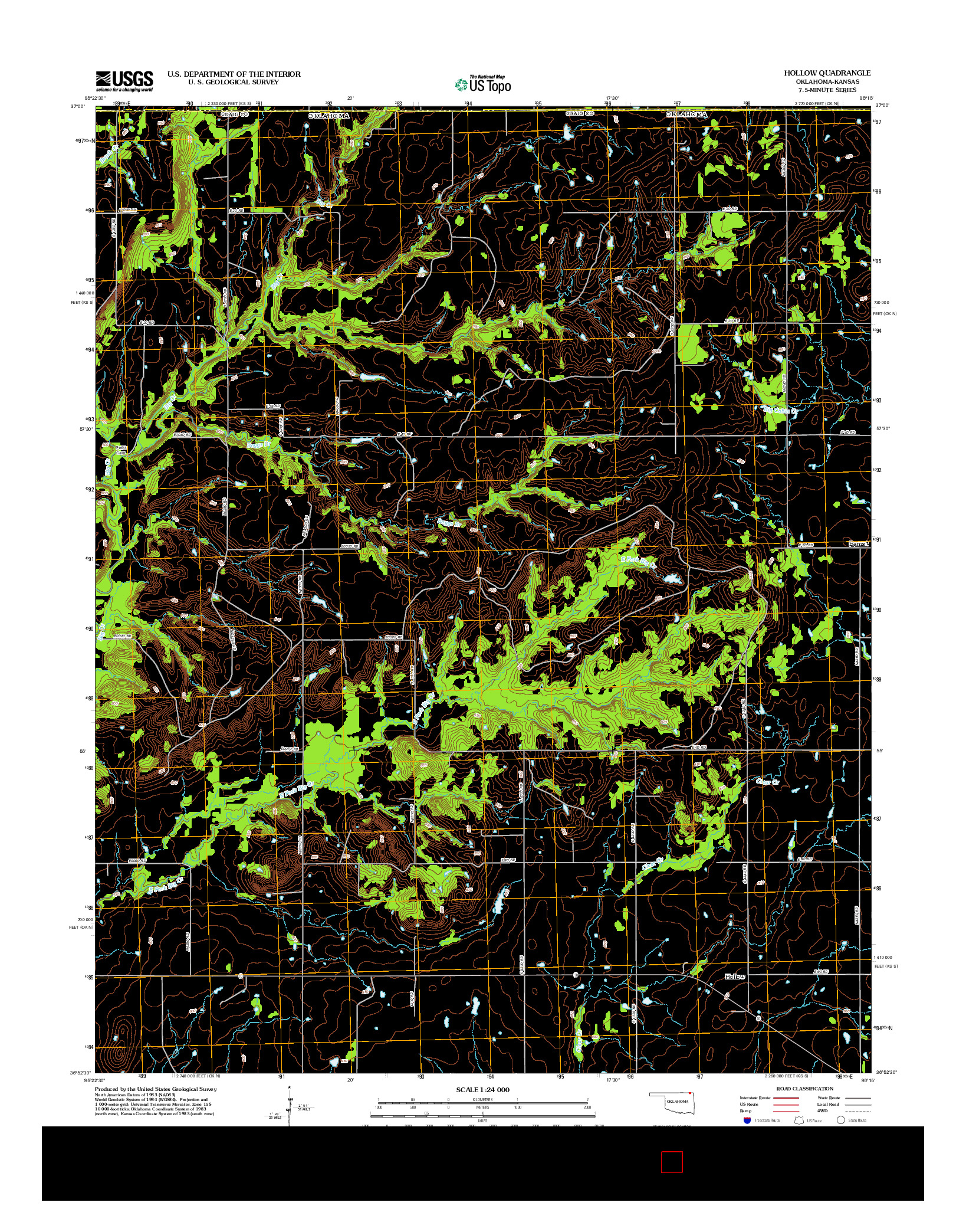 USGS US TOPO 7.5-MINUTE MAP FOR HOLLOW, OK-KS 2012