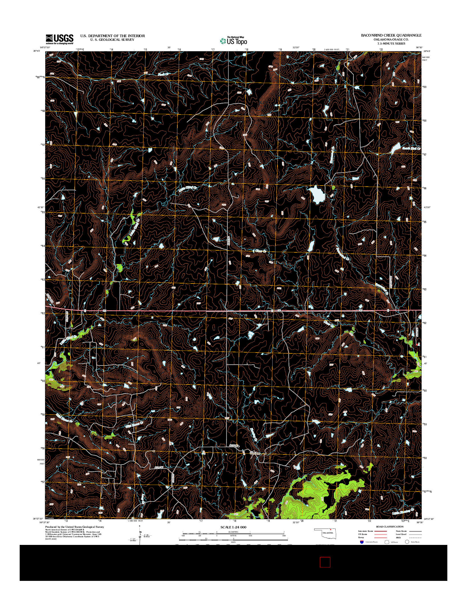 USGS US TOPO 7.5-MINUTE MAP FOR BACONRIND CREEK, OK 2012