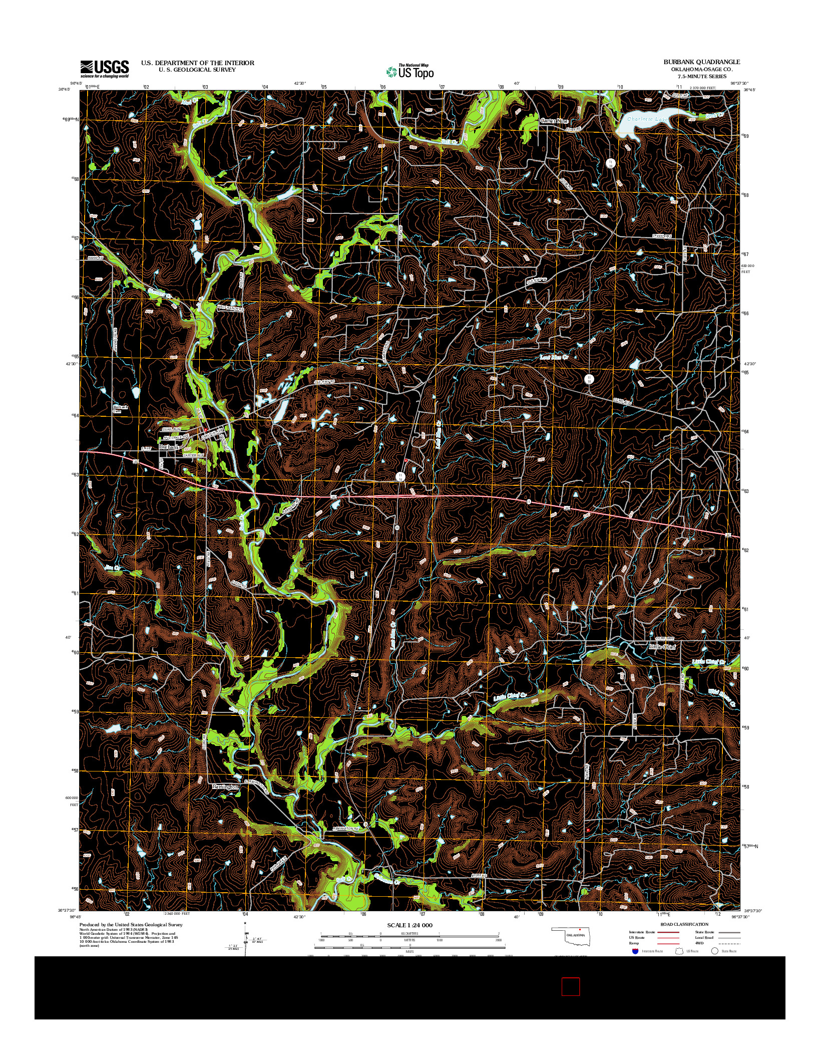 USGS US TOPO 7.5-MINUTE MAP FOR BURBANK, OK 2012