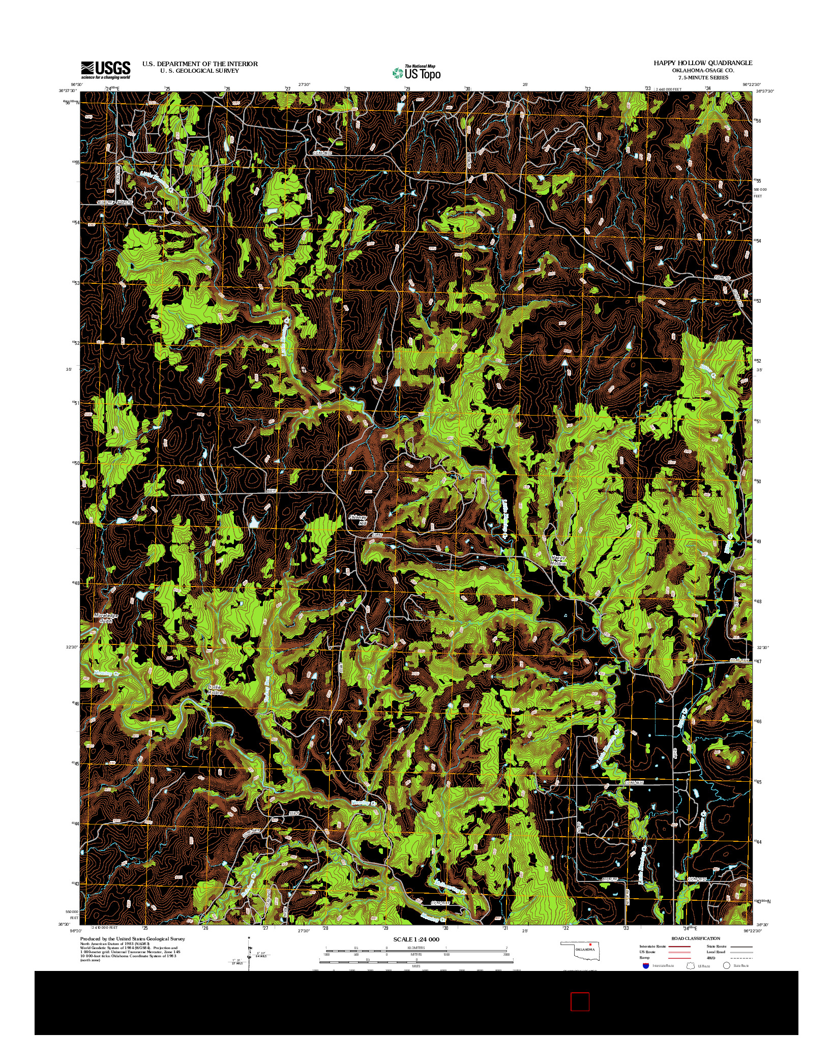 USGS US TOPO 7.5-MINUTE MAP FOR HAPPY HOLLOW, OK 2012