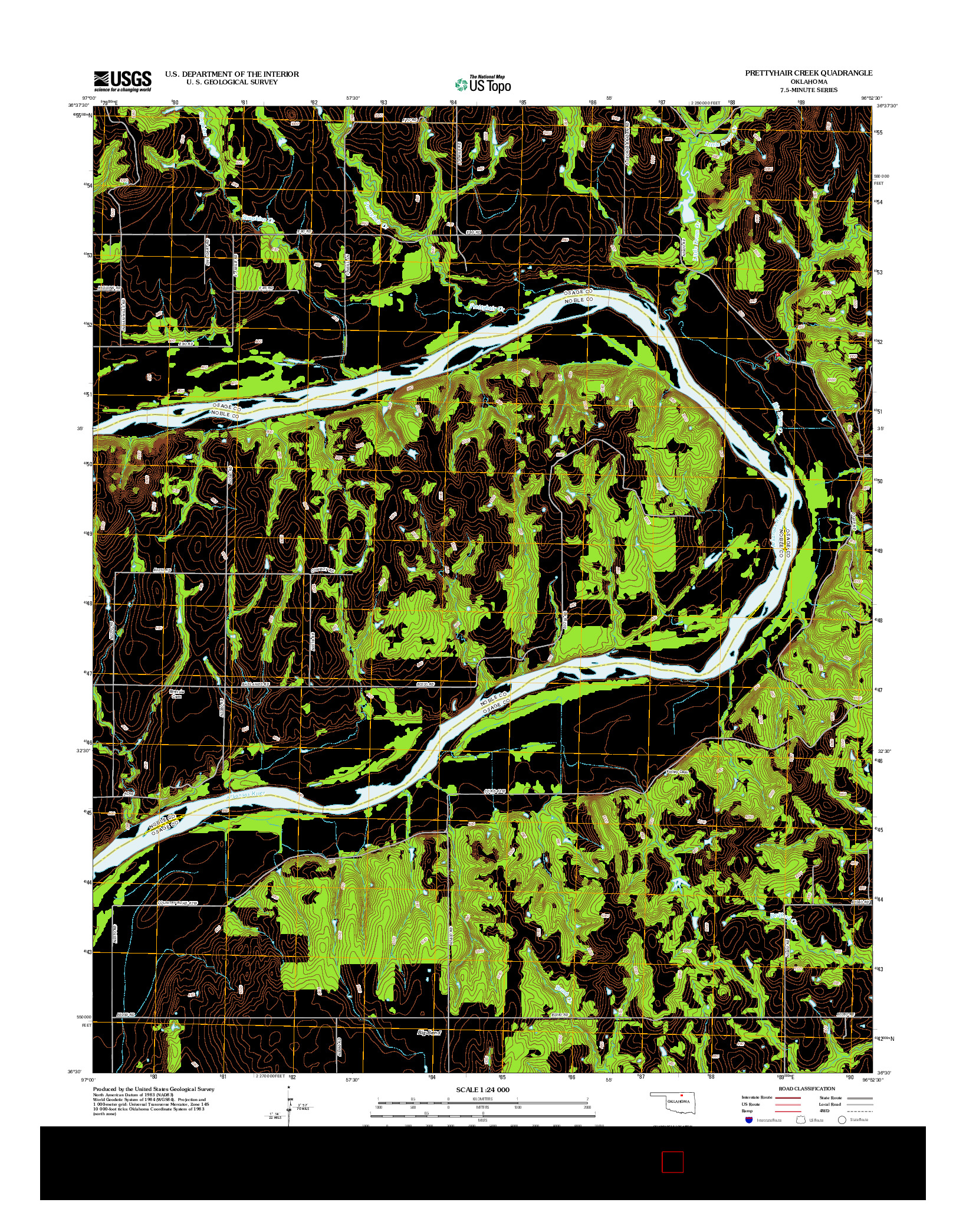 USGS US TOPO 7.5-MINUTE MAP FOR PRETTYHAIR CREEK, OK 2012