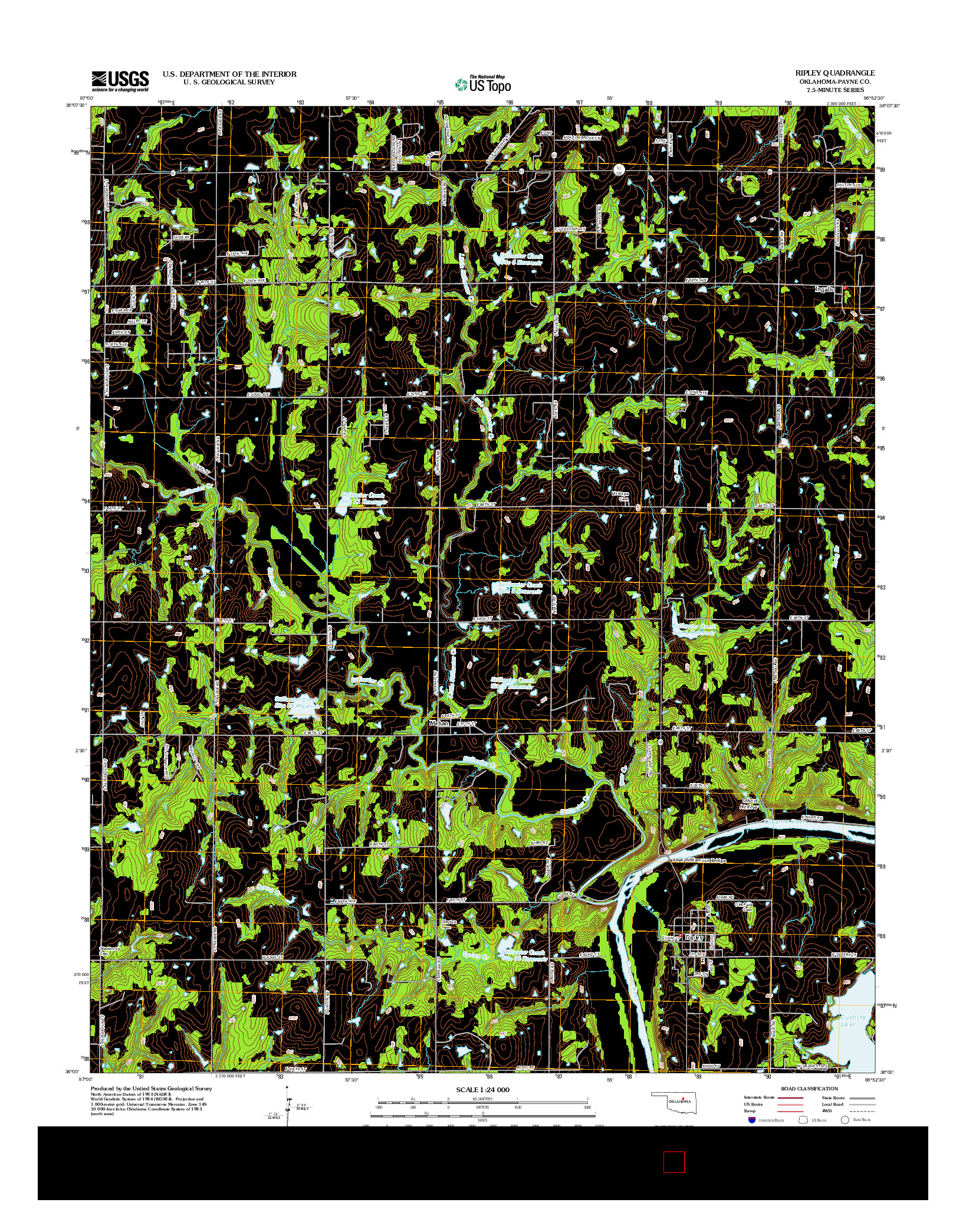 USGS US TOPO 7.5-MINUTE MAP FOR RIPLEY, OK 2012