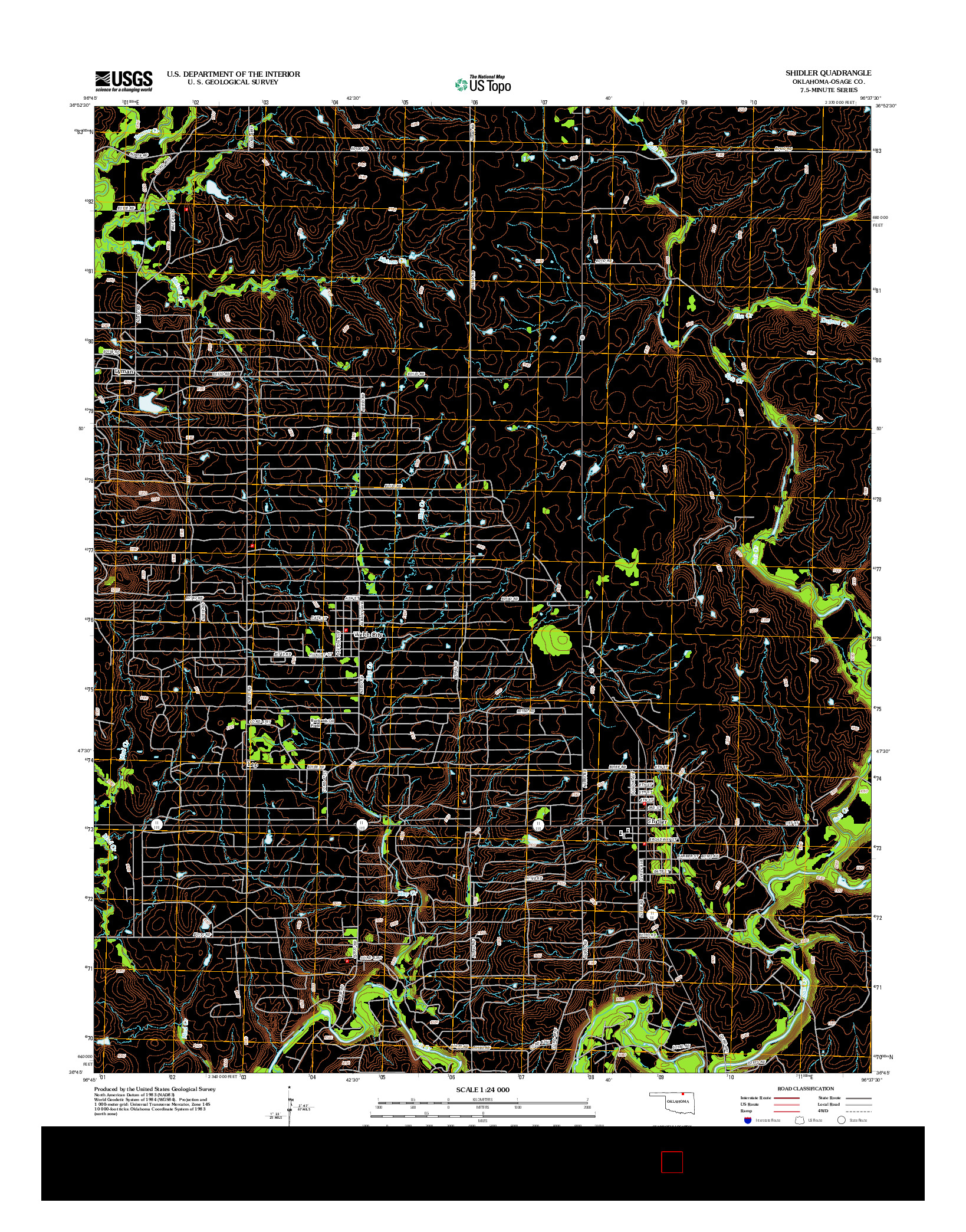 USGS US TOPO 7.5-MINUTE MAP FOR SHIDLER, OK 2012