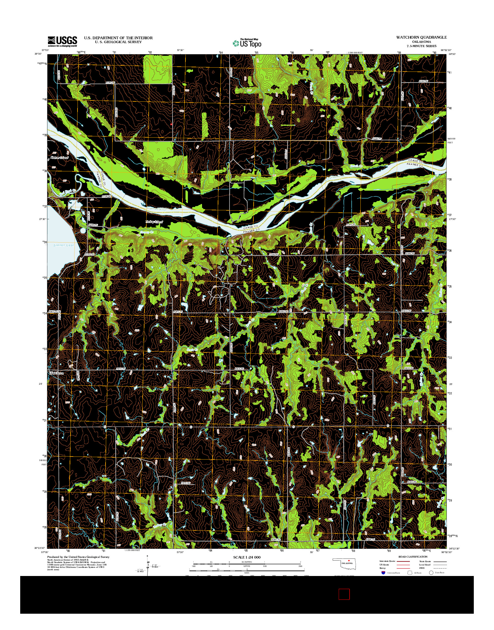 USGS US TOPO 7.5-MINUTE MAP FOR WATCHORN, OK 2012