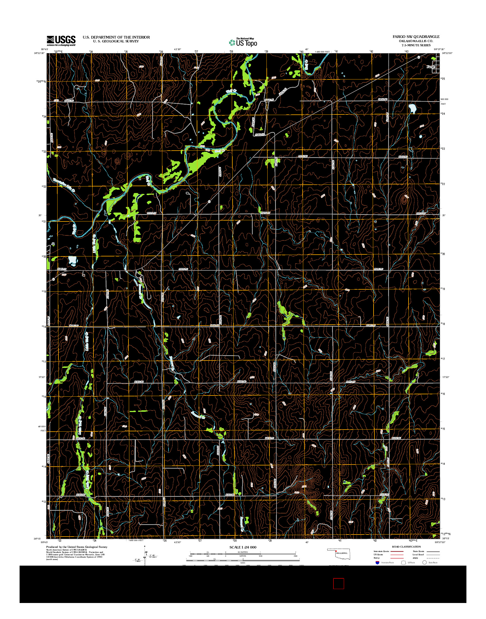 USGS US TOPO 7.5-MINUTE MAP FOR FARGO SW, OK 2012