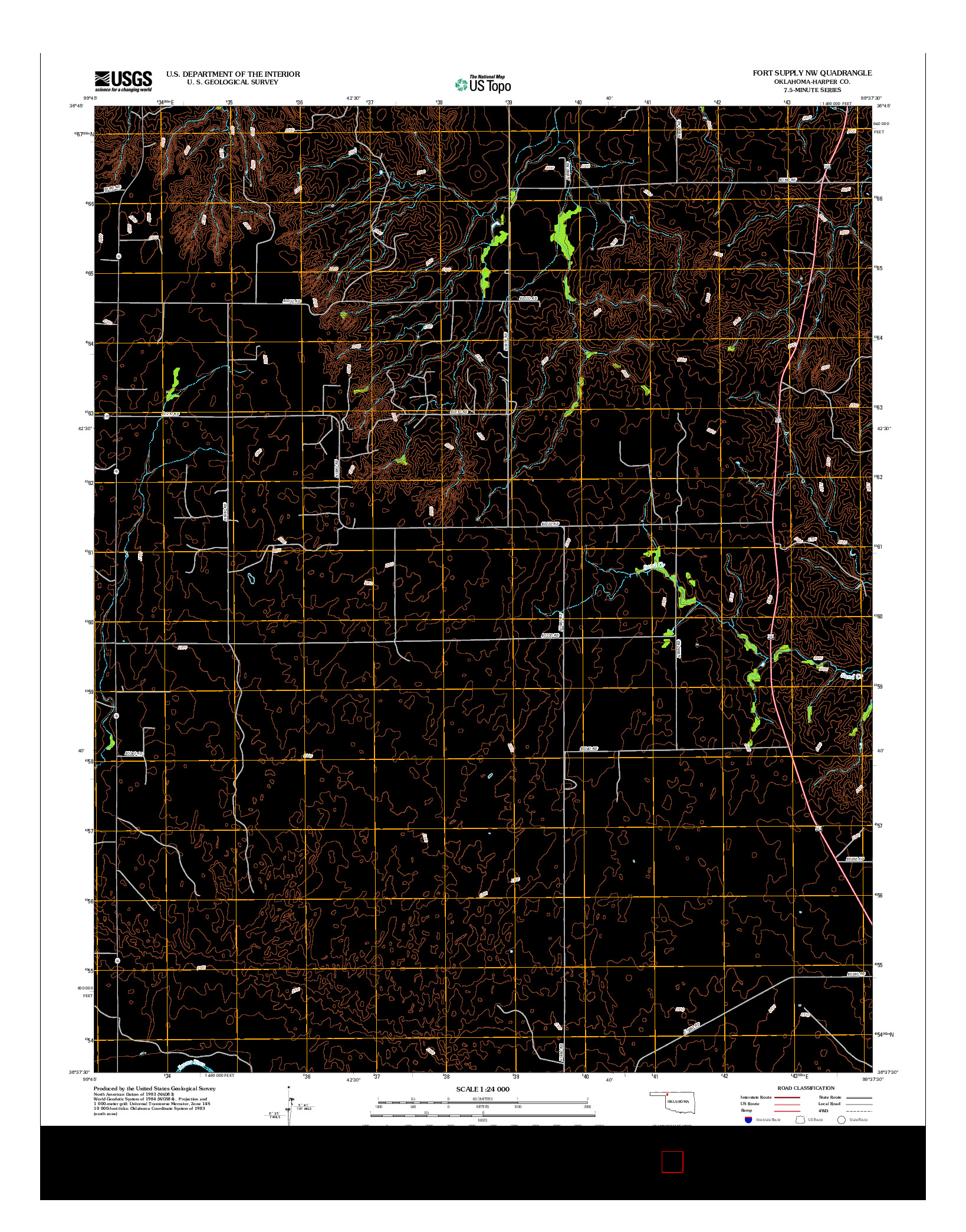 USGS US TOPO 7.5-MINUTE MAP FOR FORT SUPPLY NW, OK 2012
