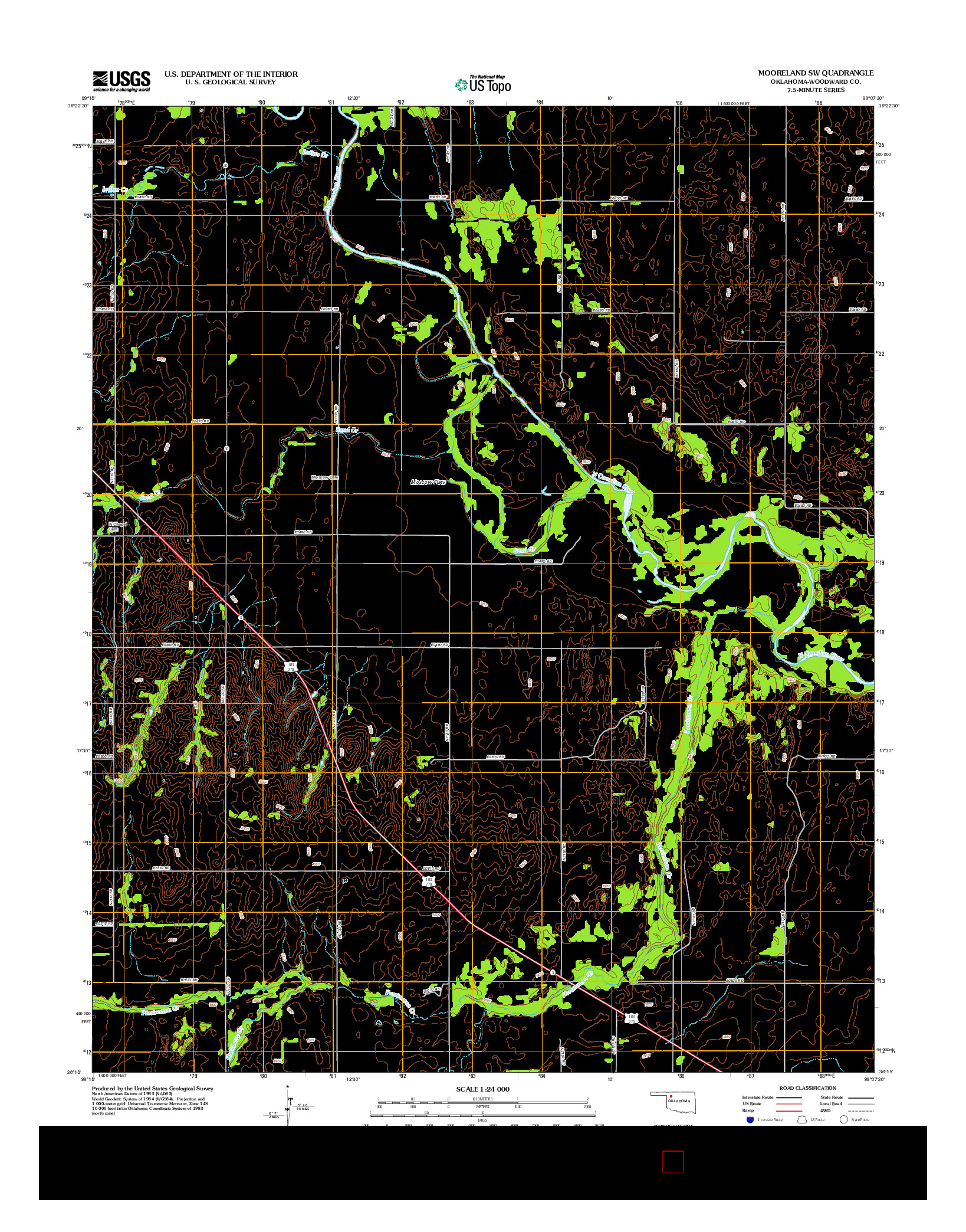 USGS US TOPO 7.5-MINUTE MAP FOR MOORELAND SW, OK 2012
