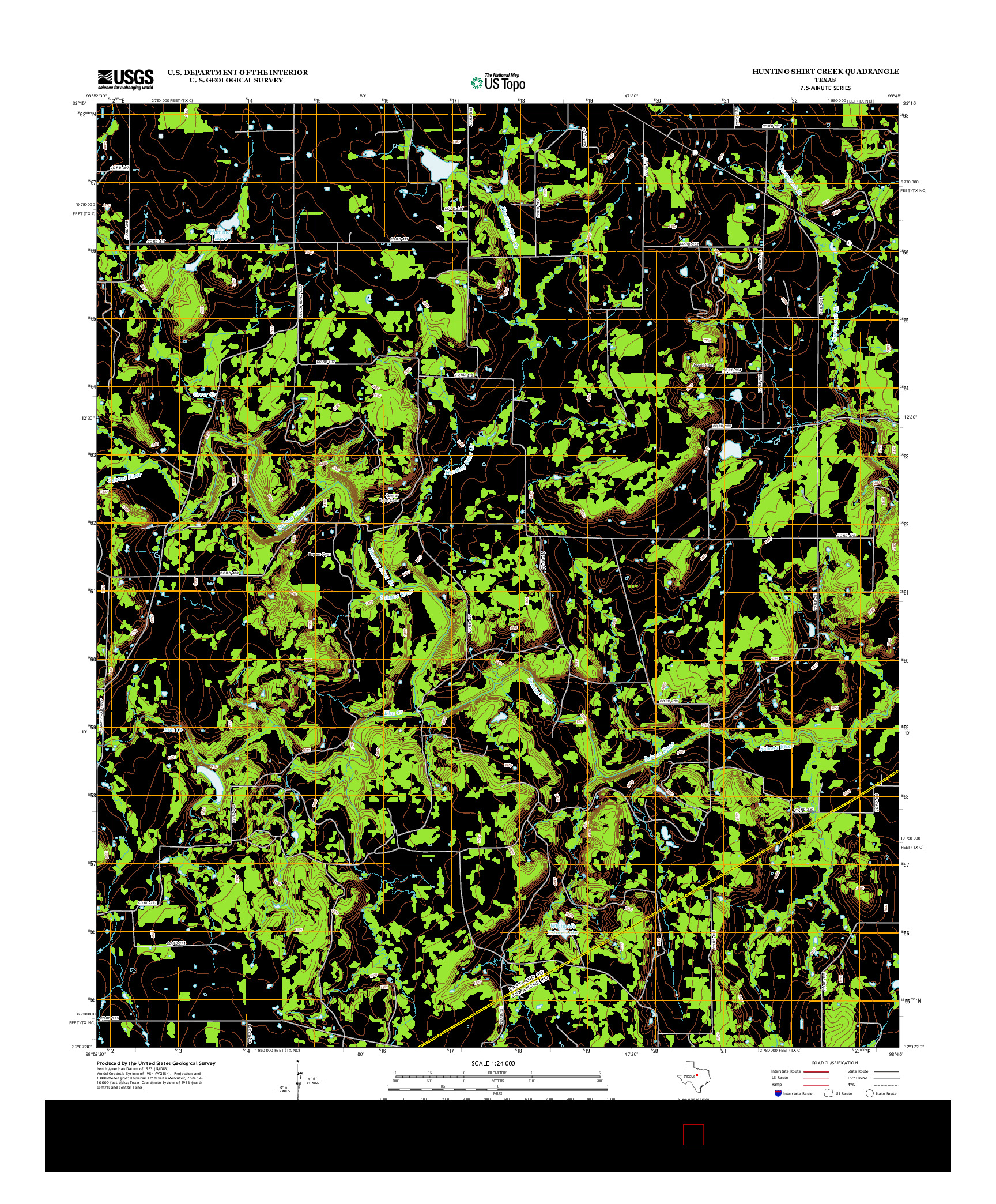 USGS US TOPO 7.5-MINUTE MAP FOR HUNTING SHIRT CREEK, TX 2012