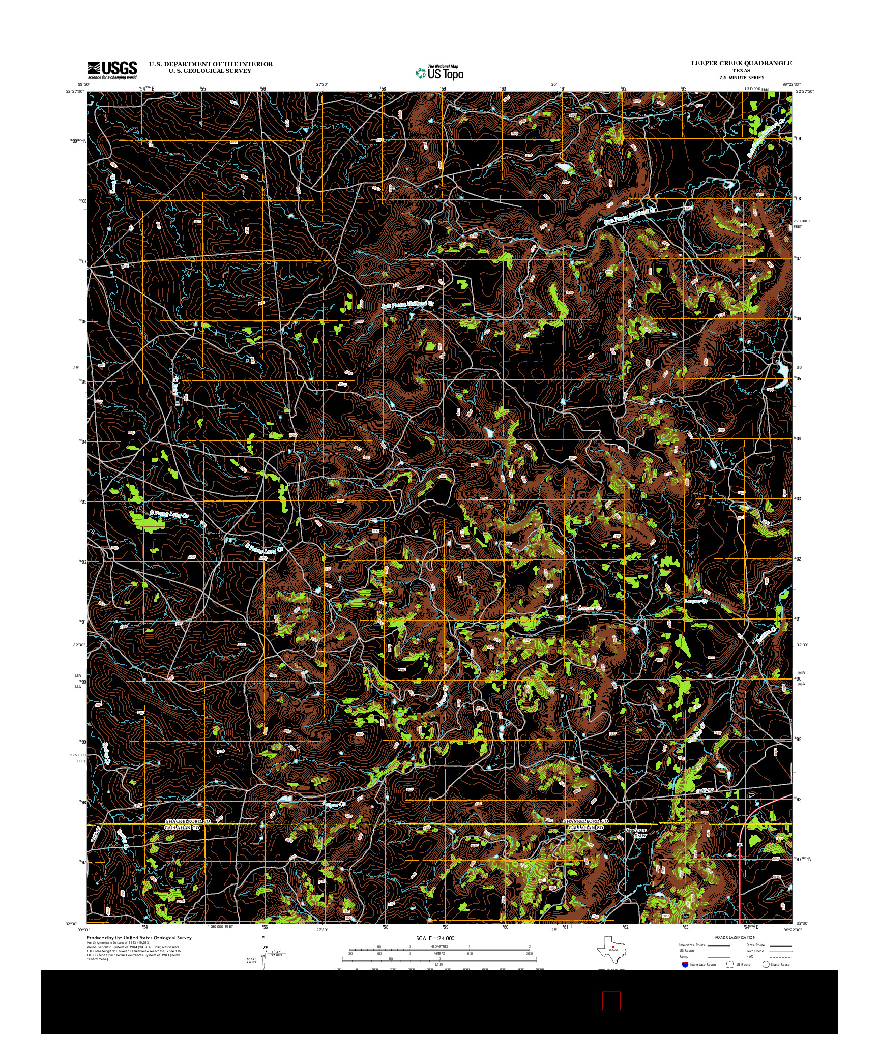 USGS US TOPO 7.5-MINUTE MAP FOR LEEPER CREEK, TX 2012