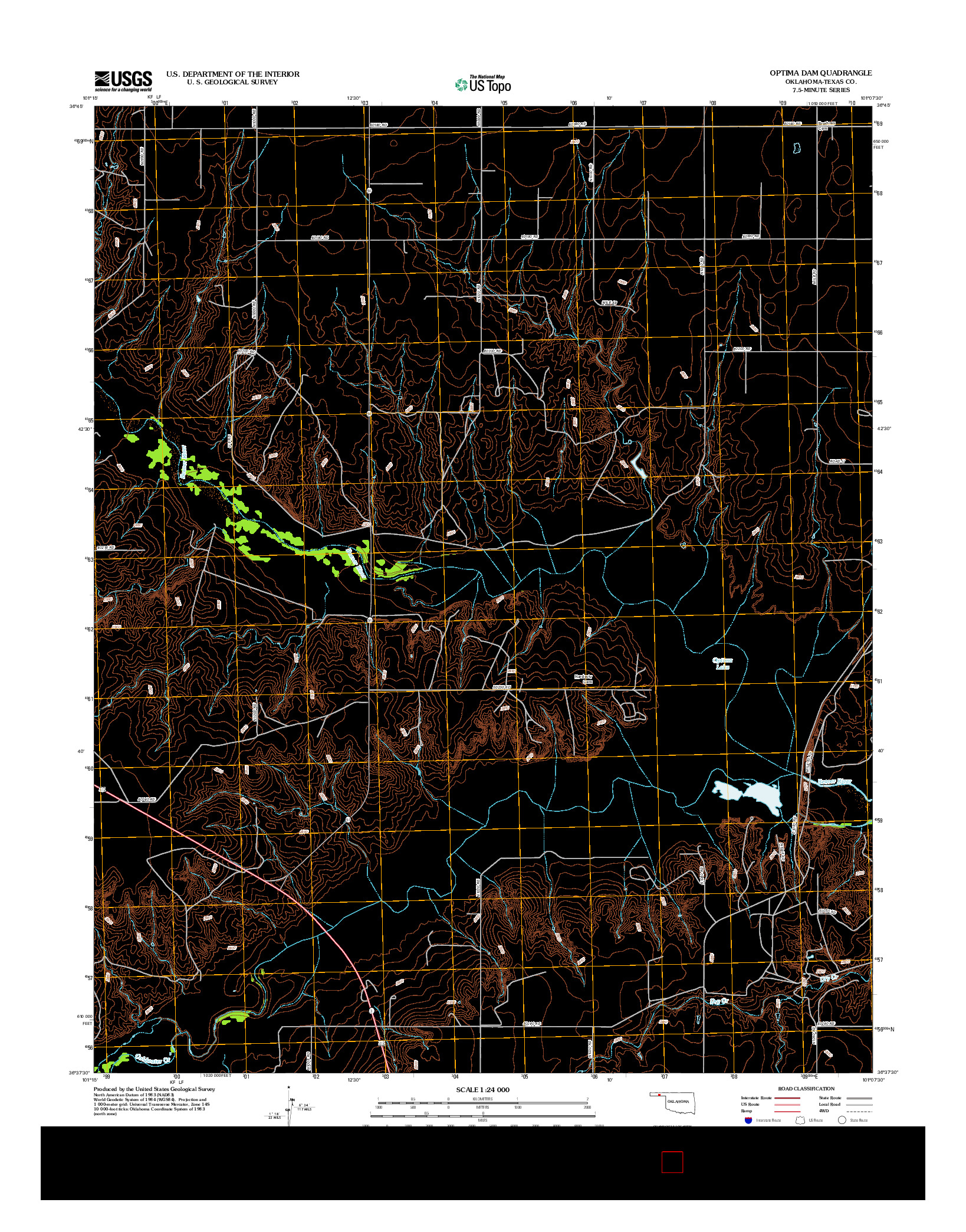 USGS US TOPO 7.5-MINUTE MAP FOR OPTIMA DAM, OK 2012