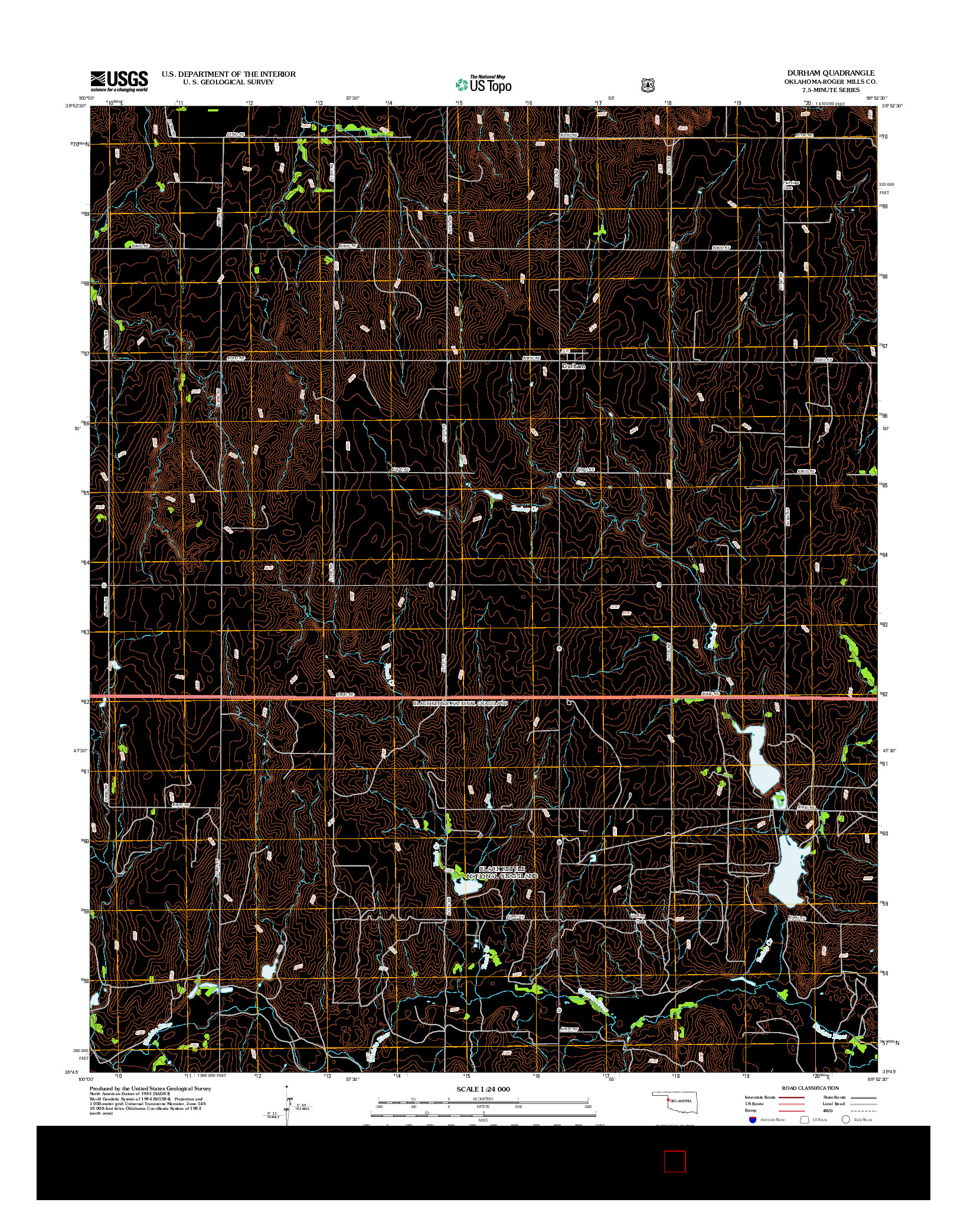 USGS US TOPO 7.5-MINUTE MAP FOR DURHAM, OK 2012