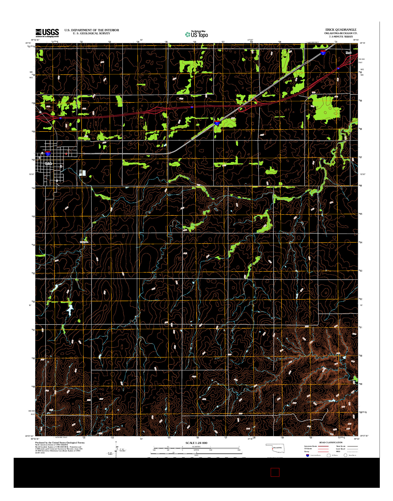 USGS US TOPO 7.5-MINUTE MAP FOR ERICK, OK 2012