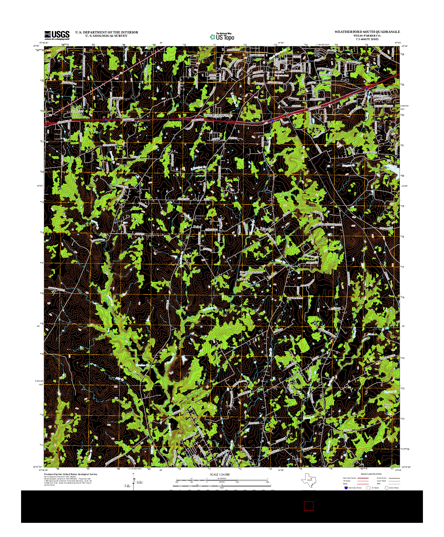 USGS US TOPO 7.5-MINUTE MAP FOR WEATHERFORD SOUTH, TX 2012