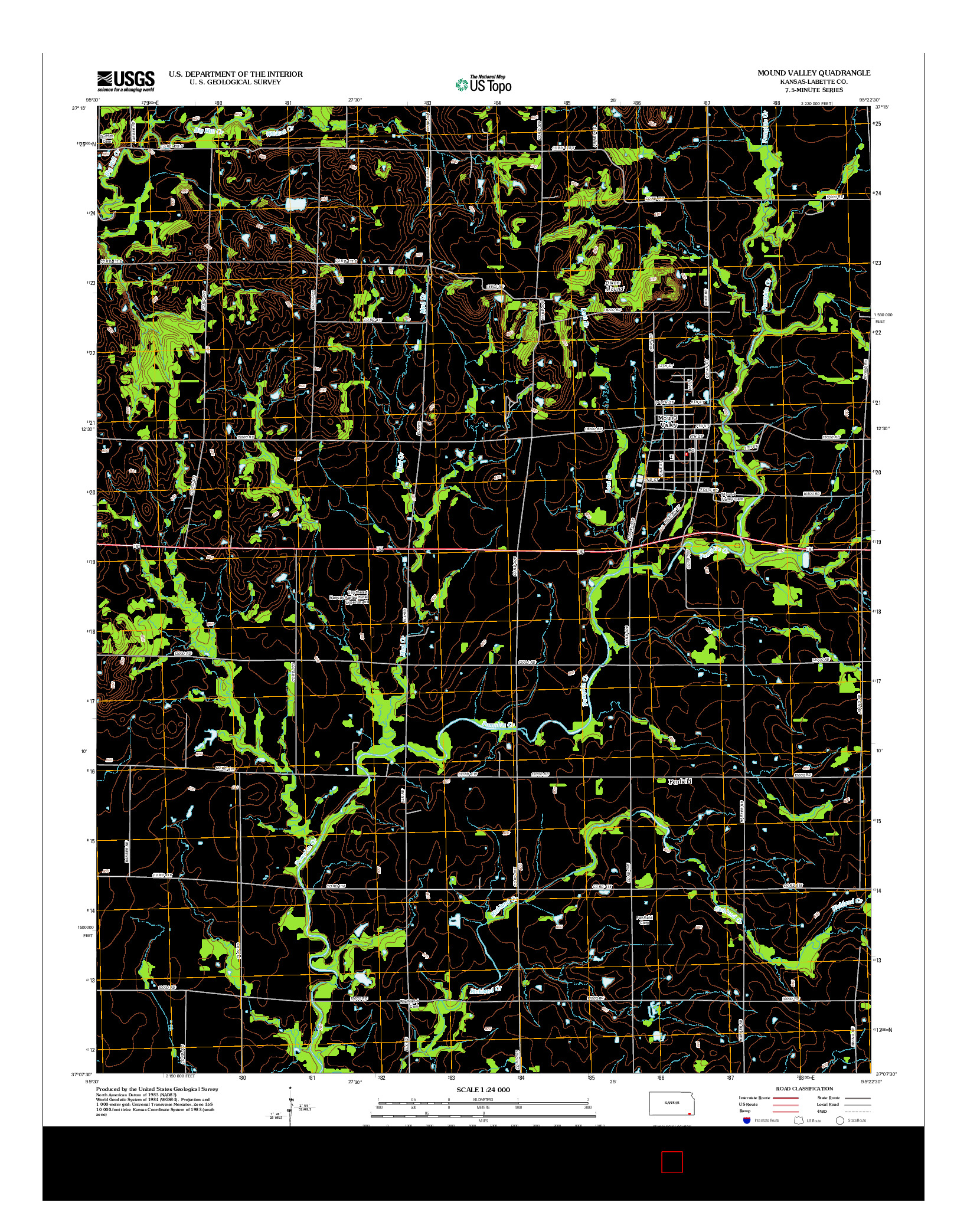 USGS US TOPO 7.5-MINUTE MAP FOR MOUND VALLEY, KS 2012