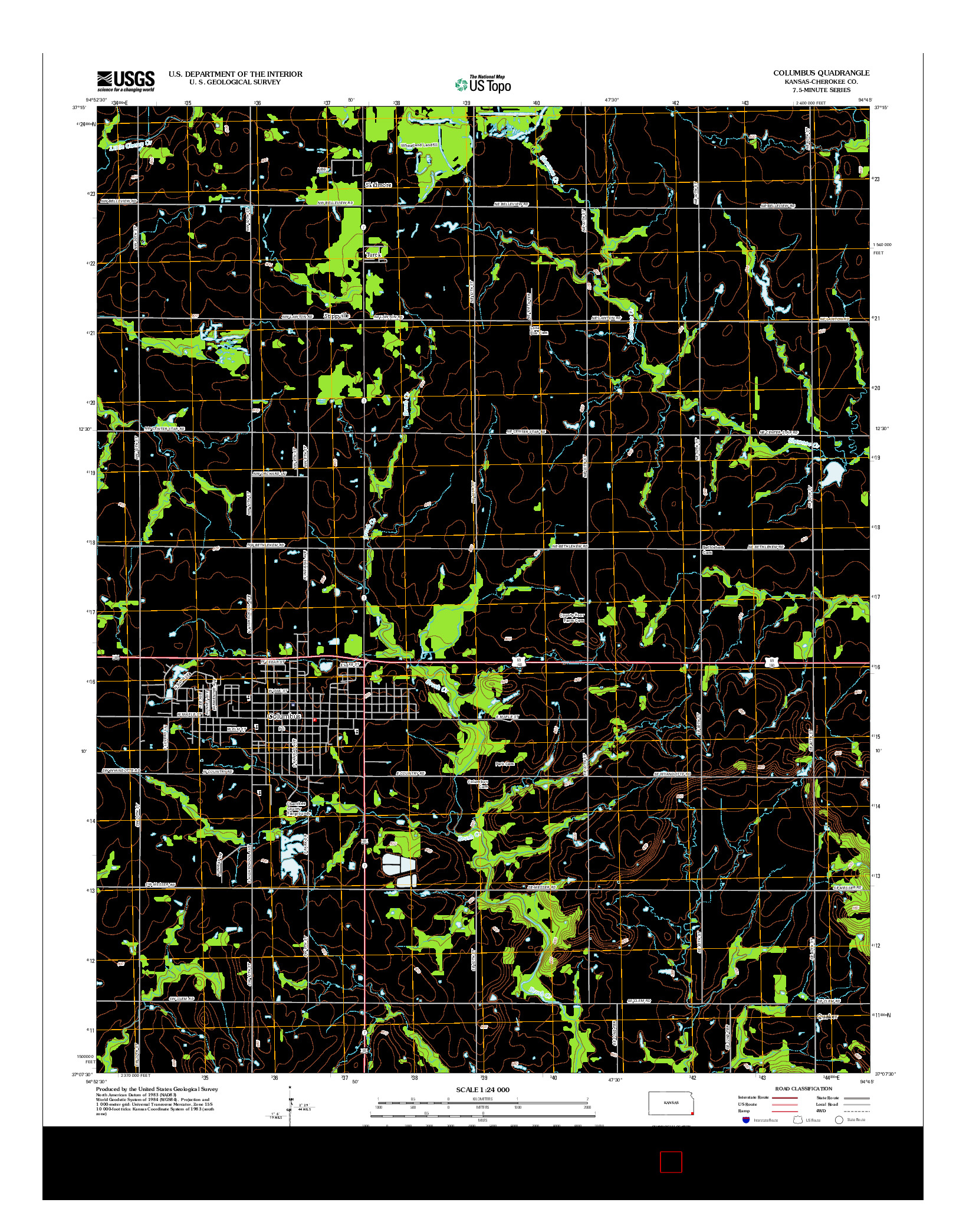 USGS US TOPO 7.5-MINUTE MAP FOR COLUMBUS, KS 2012