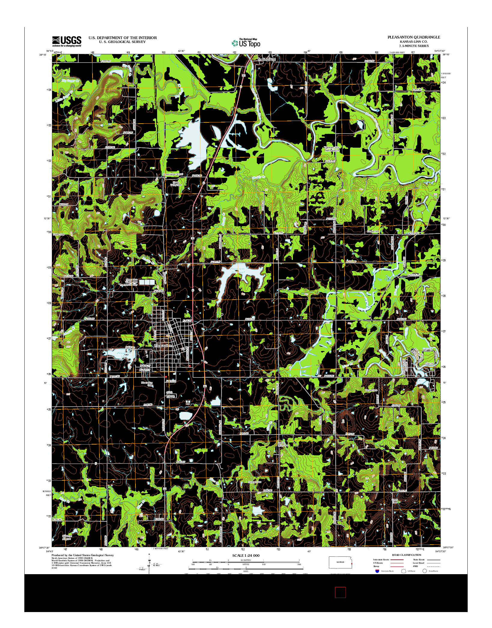 USGS US TOPO 7.5-MINUTE MAP FOR PLEASANTON, KS 2012