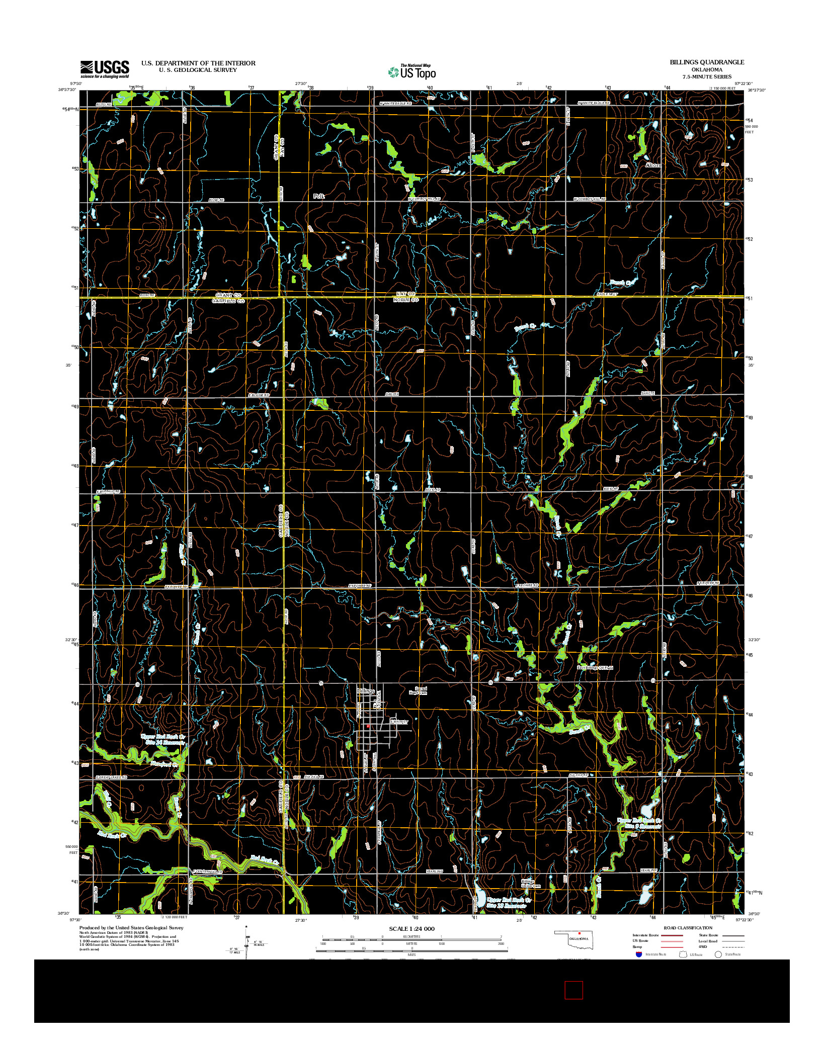 USGS US TOPO 7.5-MINUTE MAP FOR BILLINGS, OK 2012