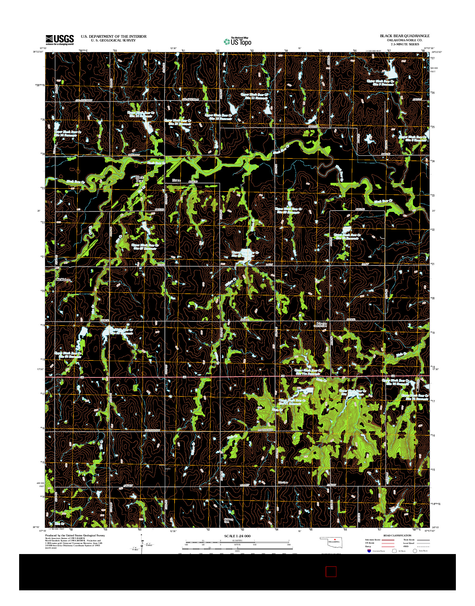 USGS US TOPO 7.5-MINUTE MAP FOR BLACK BEAR, OK 2012