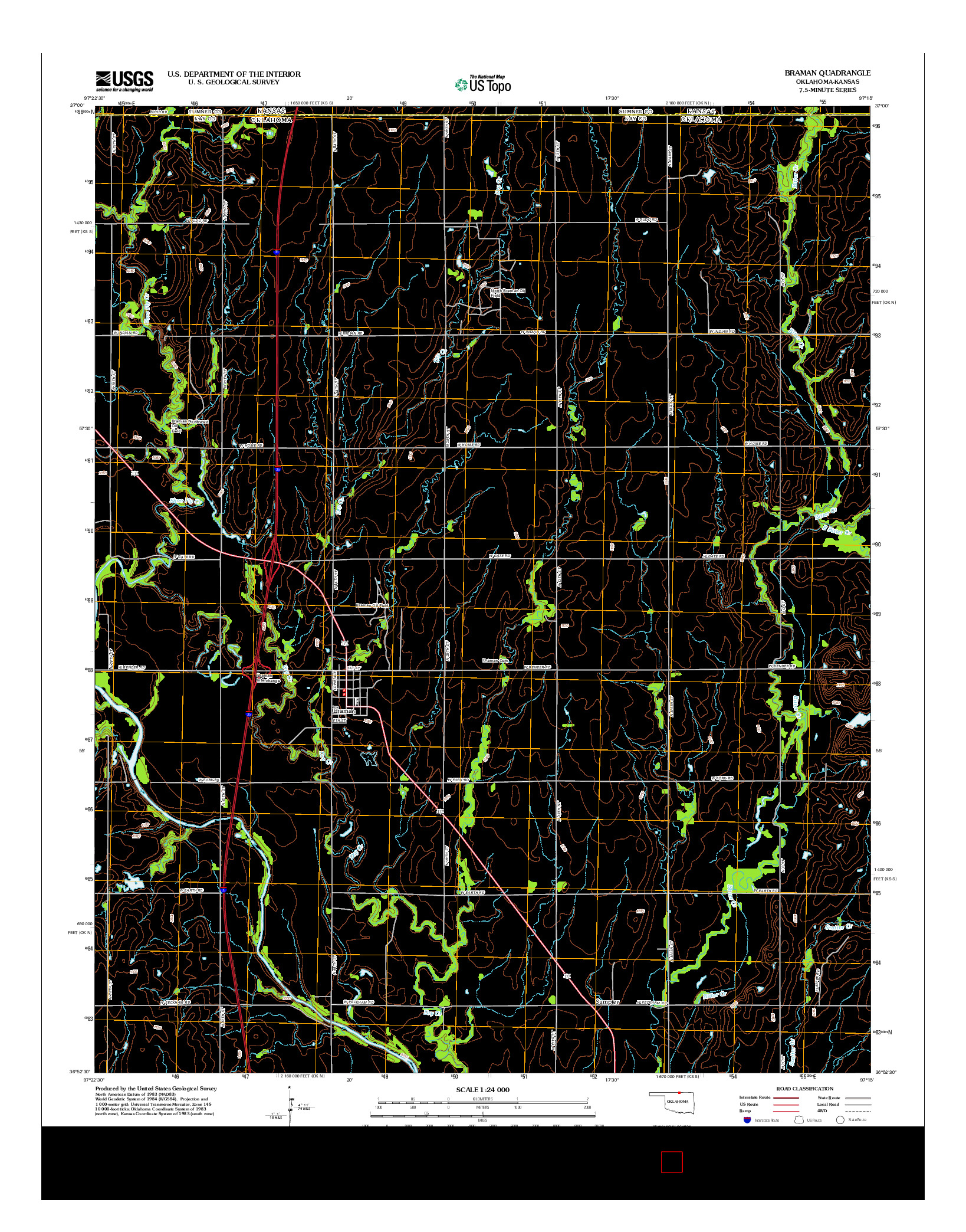 USGS US TOPO 7.5-MINUTE MAP FOR BRAMAN, OK-KS 2012