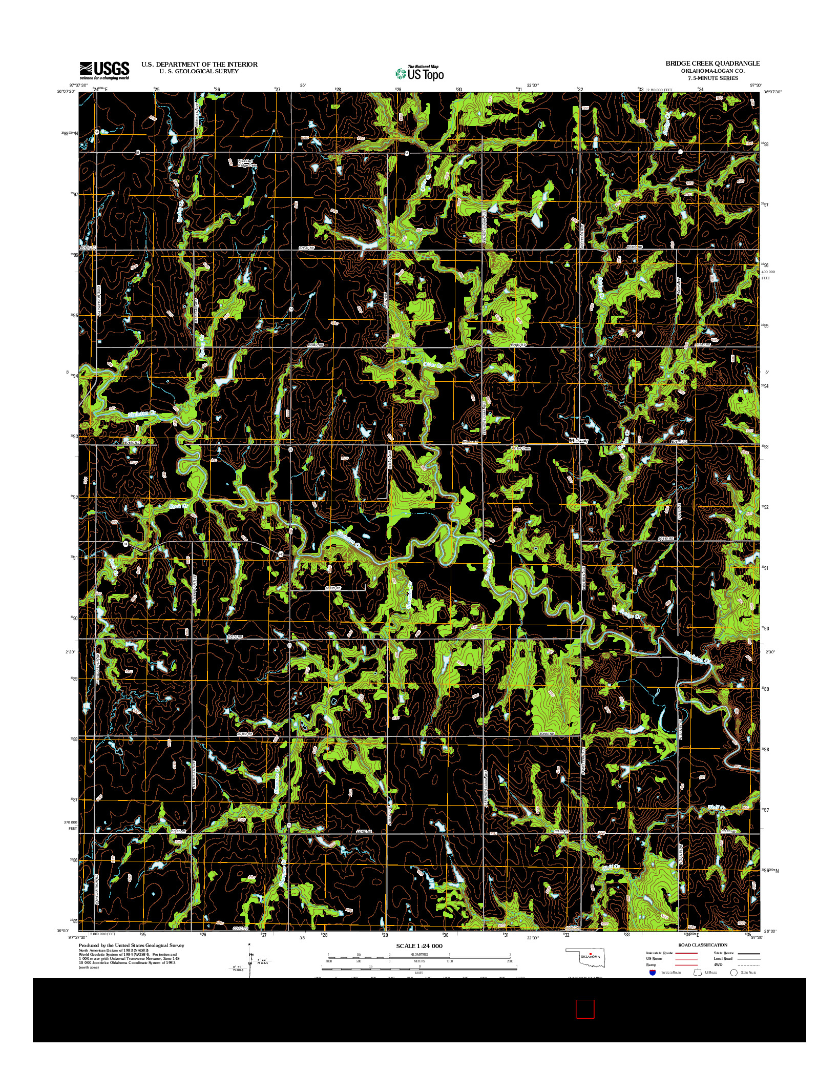 USGS US TOPO 7.5-MINUTE MAP FOR BRIDGE CREEK, OK 2012