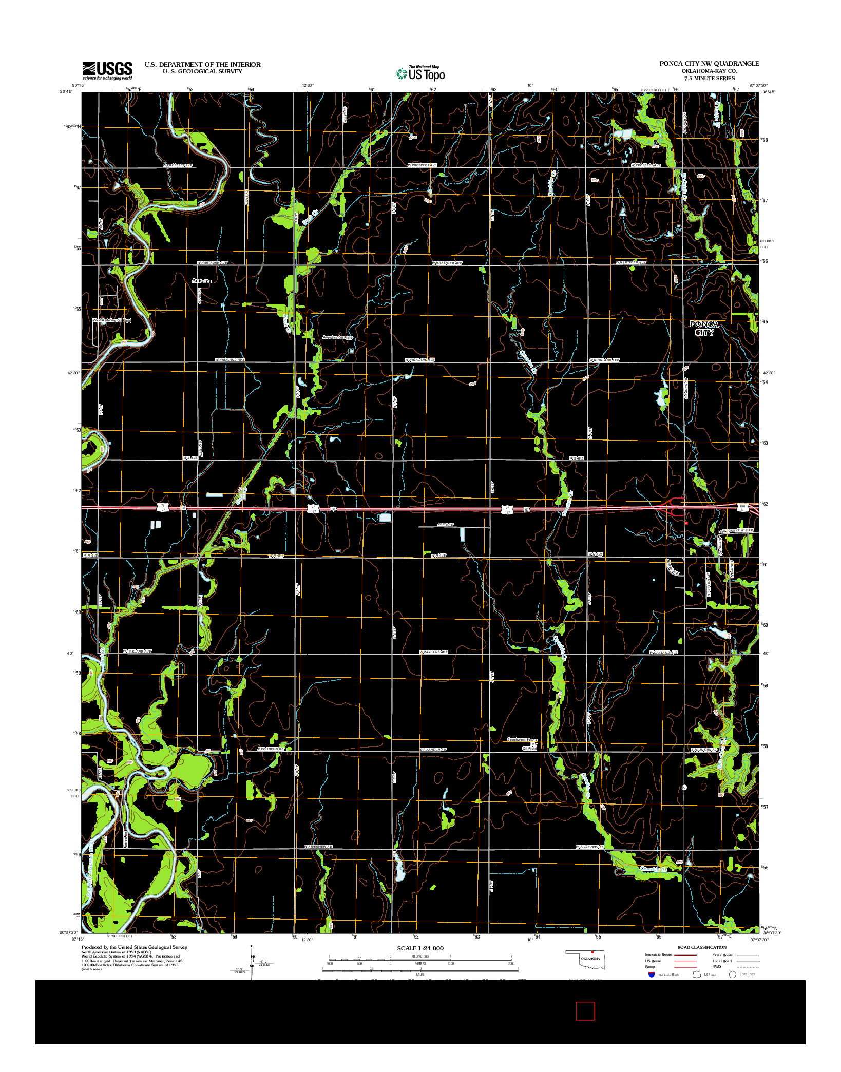 USGS US TOPO 7.5-MINUTE MAP FOR PONCA CITY NW, OK 2012