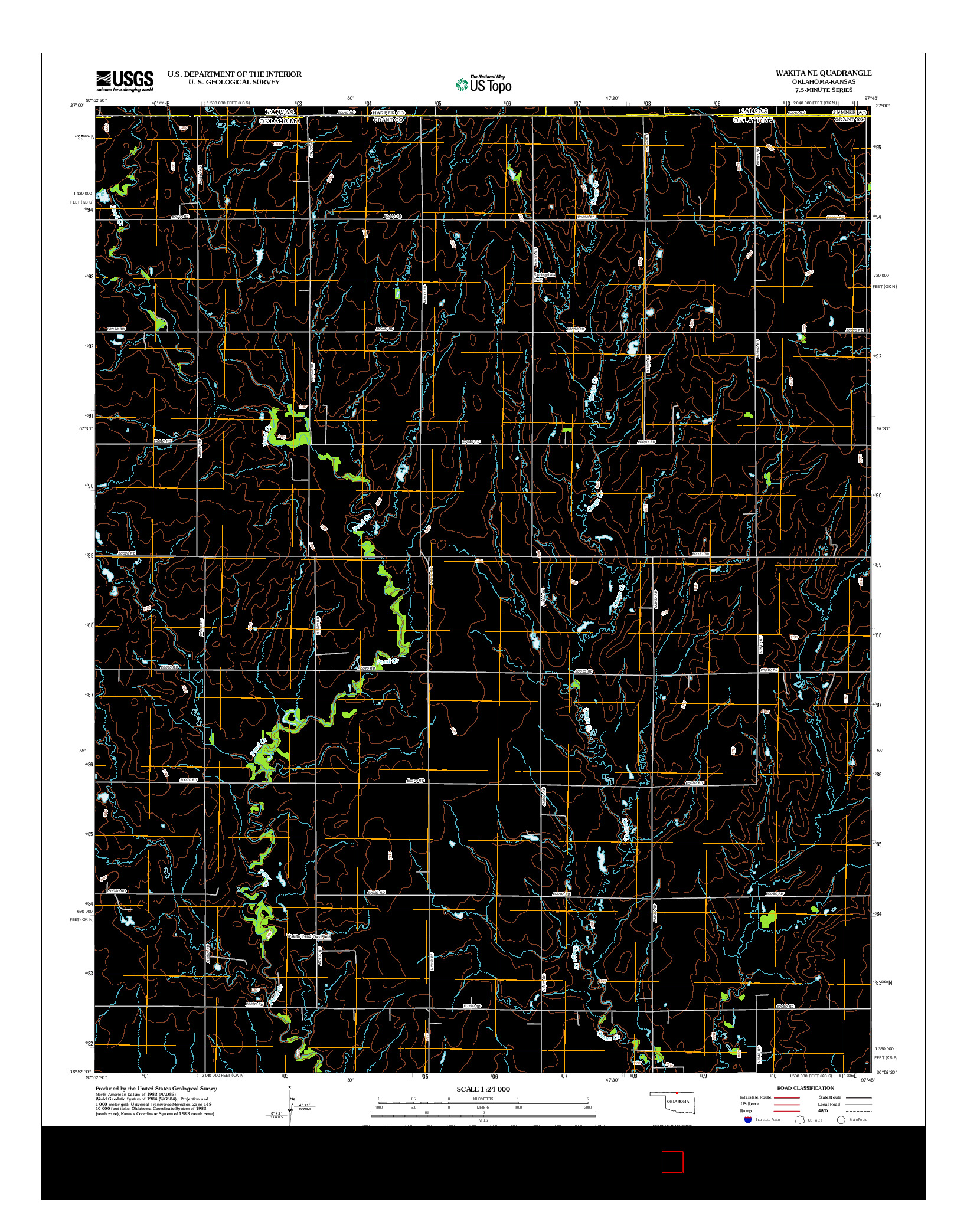 USGS US TOPO 7.5-MINUTE MAP FOR WAKITA NE, OK-KS 2012