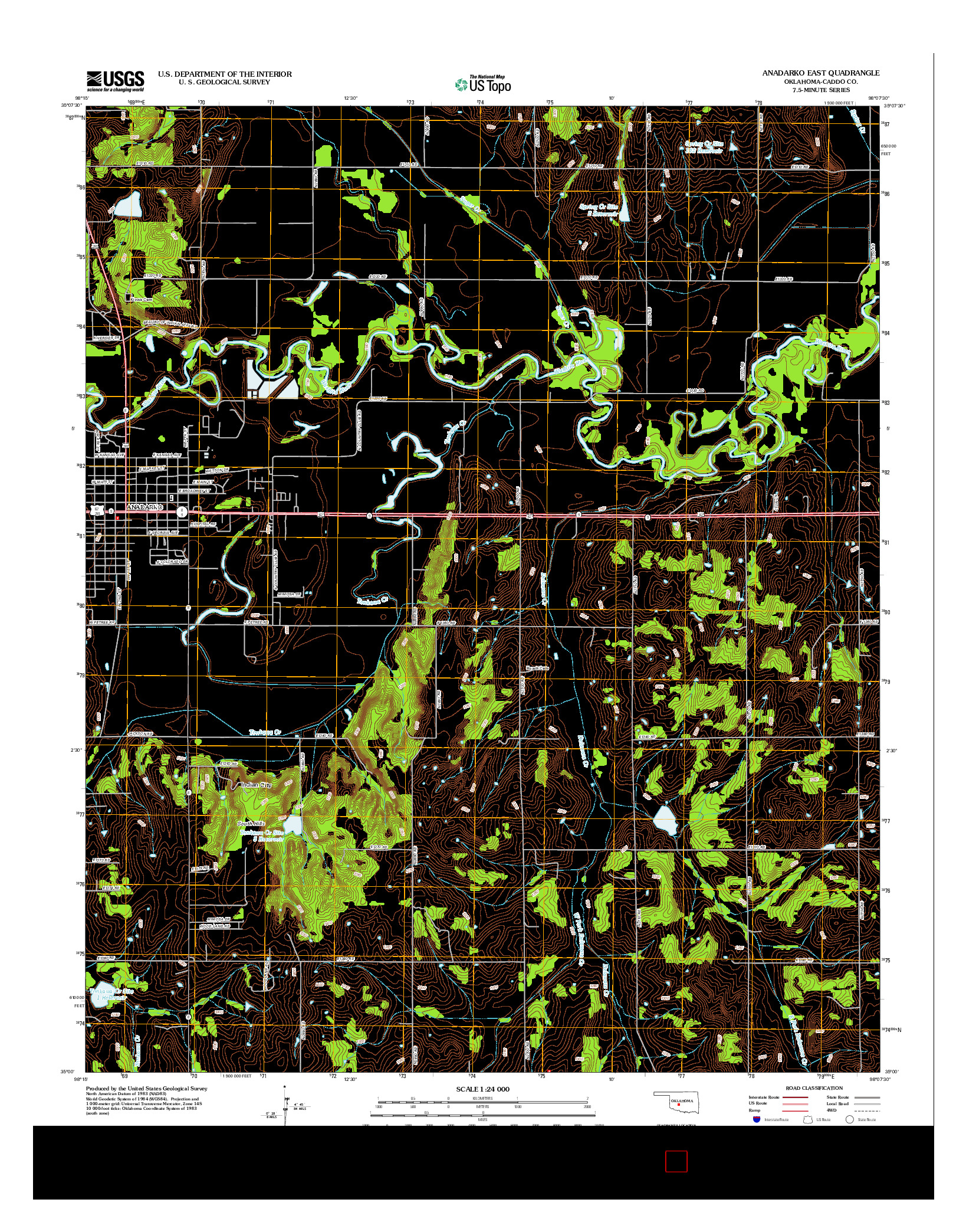 USGS US TOPO 7.5-MINUTE MAP FOR ANADARKO EAST, OK 2012