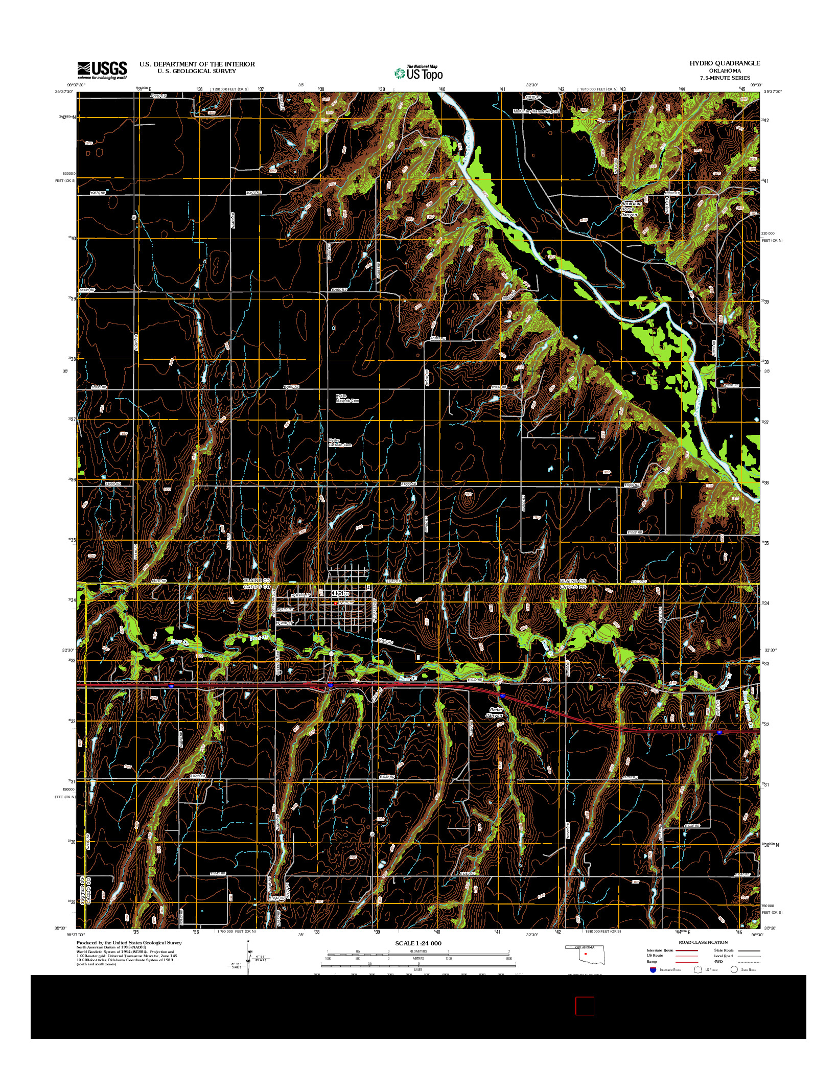 USGS US TOPO 7.5-MINUTE MAP FOR HYDRO, OK 2012