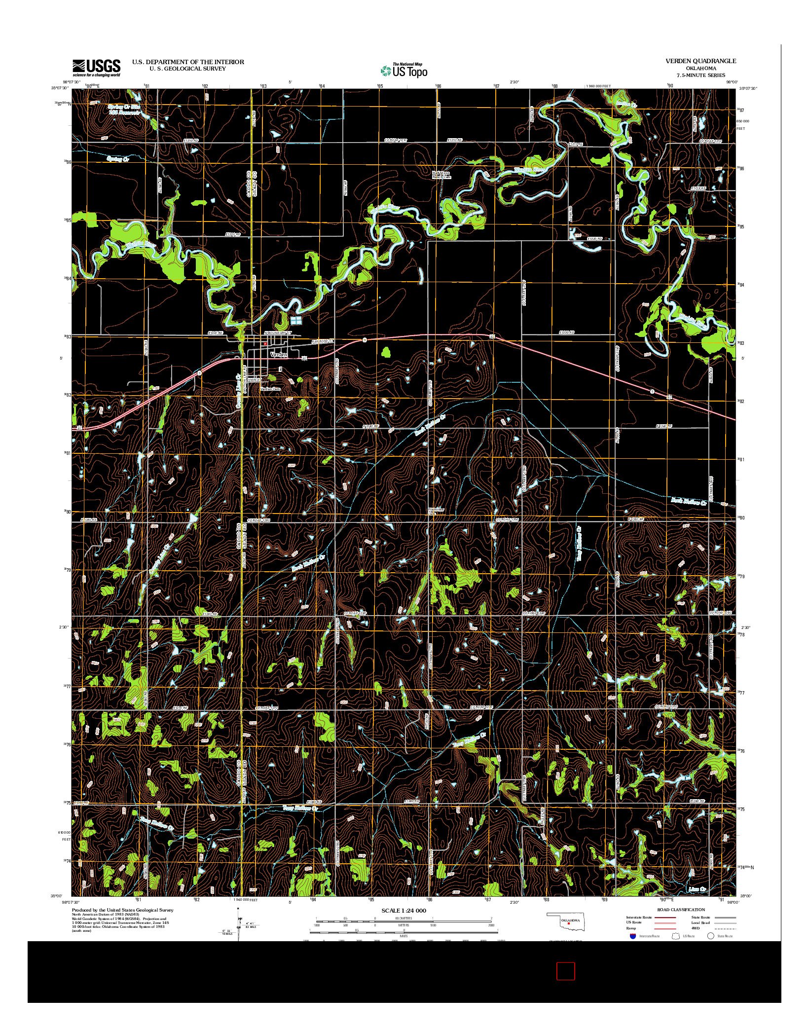 USGS US TOPO 7.5-MINUTE MAP FOR VERDEN, OK 2012