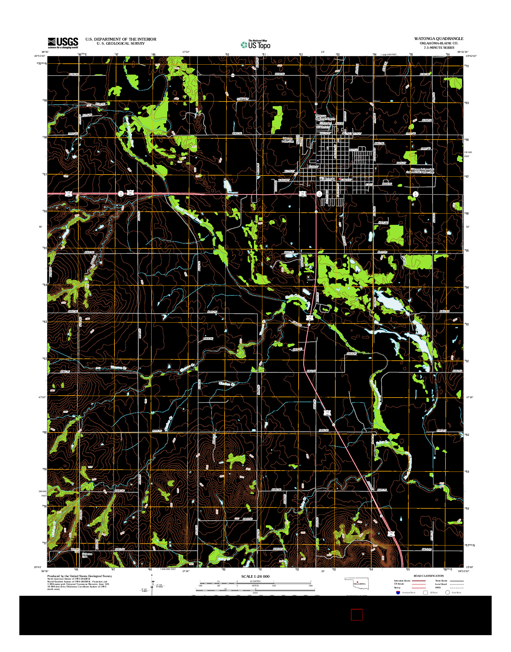 USGS US TOPO 7.5-MINUTE MAP FOR WATONGA, OK 2012