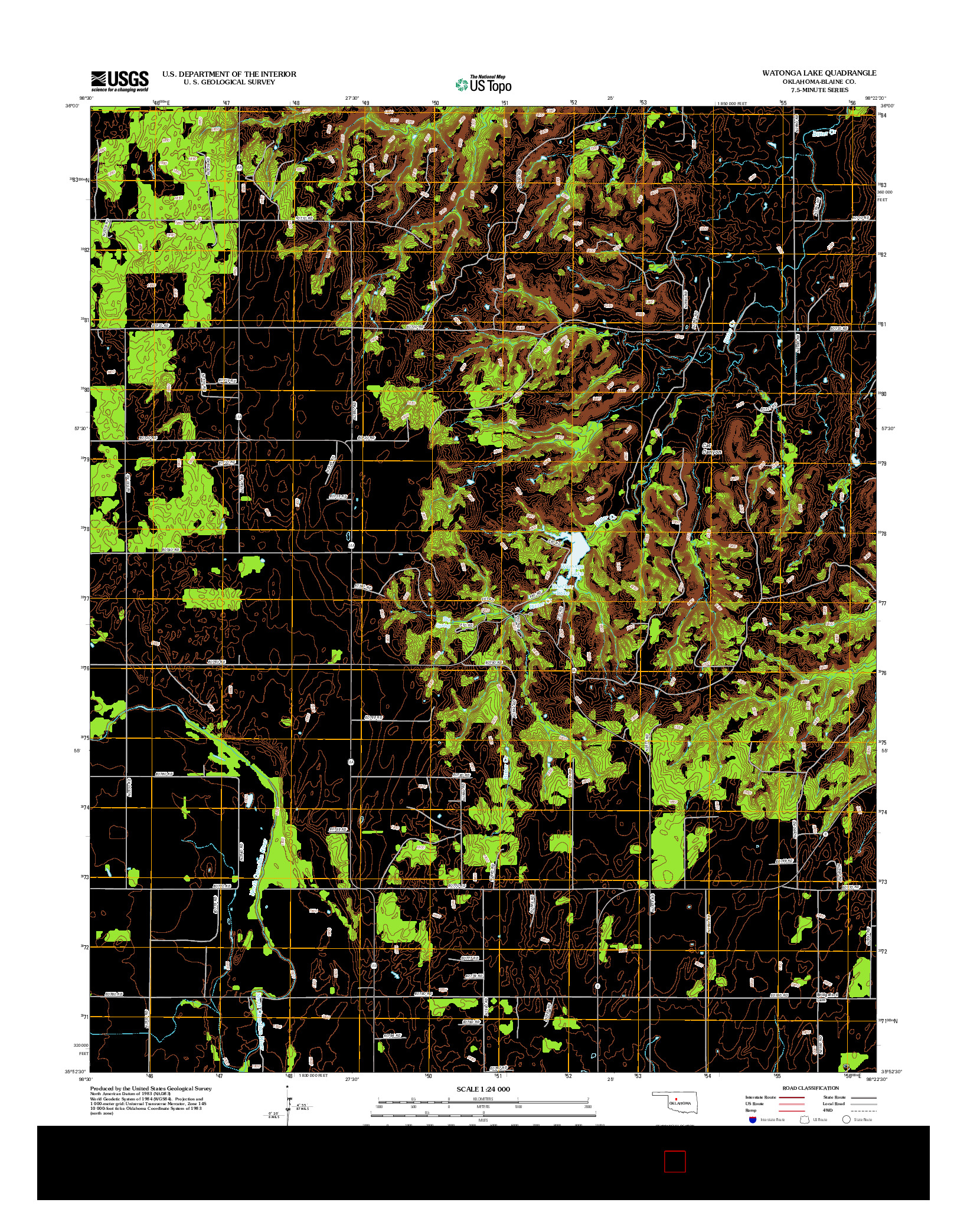 USGS US TOPO 7.5-MINUTE MAP FOR WATONGA LAKE, OK 2012