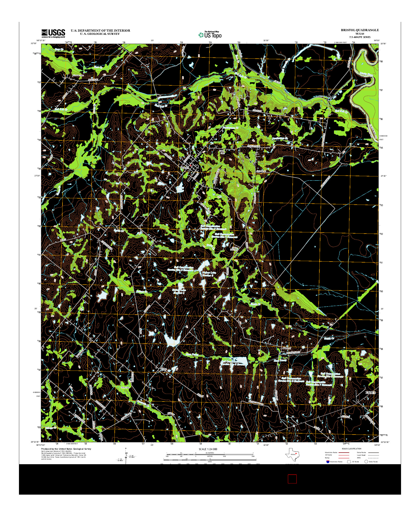 USGS US TOPO 7.5-MINUTE MAP FOR BRISTOL, TX 2012