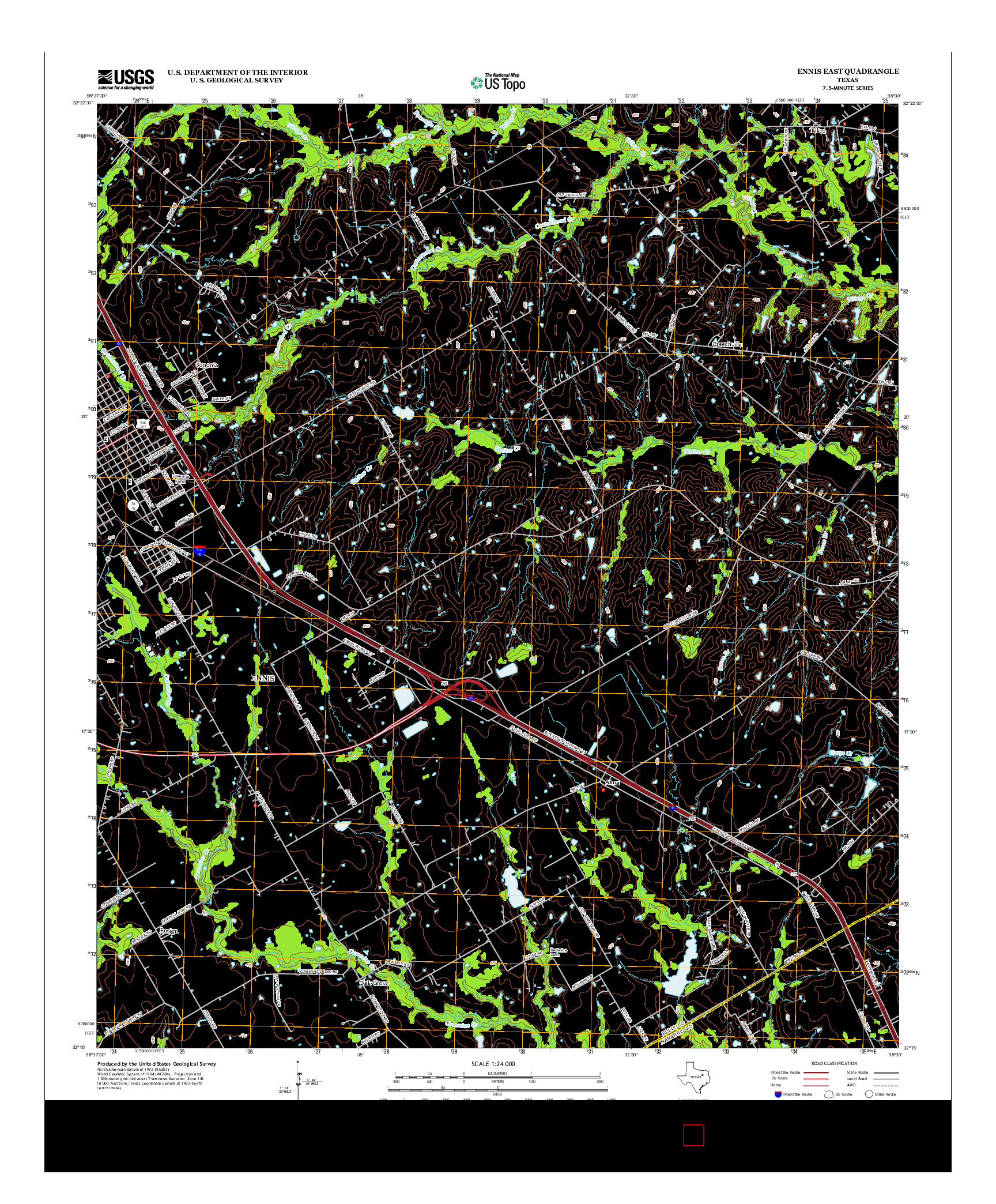 USGS US TOPO 7.5-MINUTE MAP FOR ENNIS EAST, TX 2012