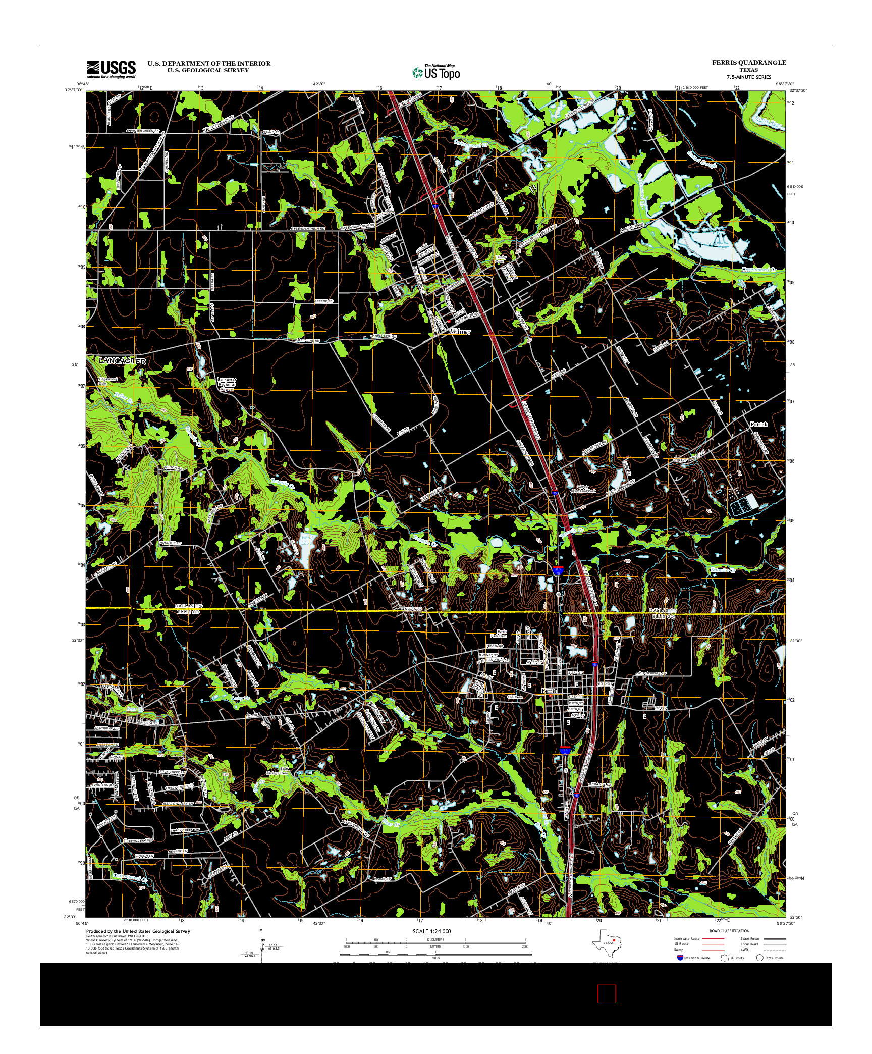 USGS US TOPO 7.5-MINUTE MAP FOR FERRIS, TX 2012