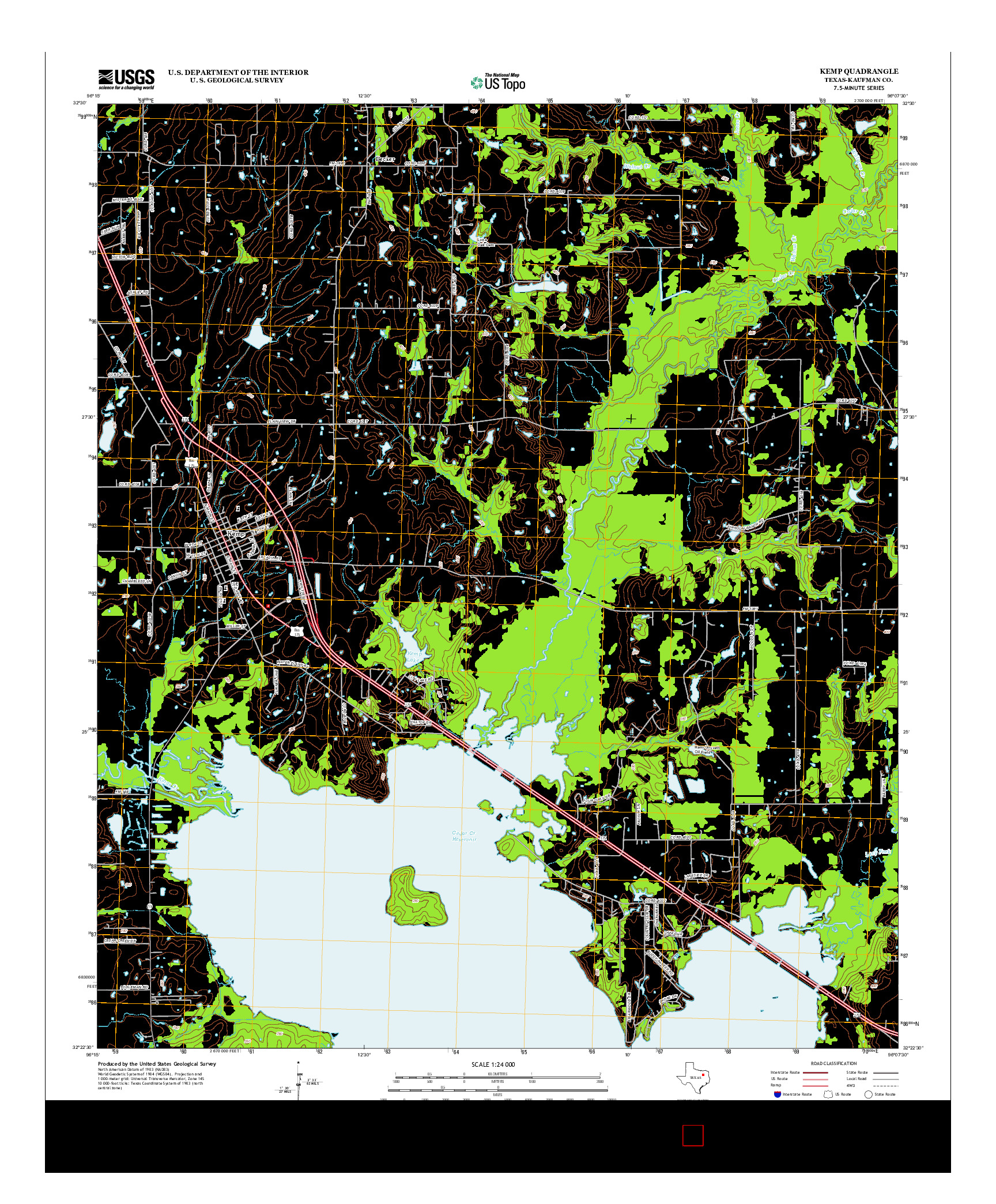 USGS US TOPO 7.5-MINUTE MAP FOR KEMP, TX 2012