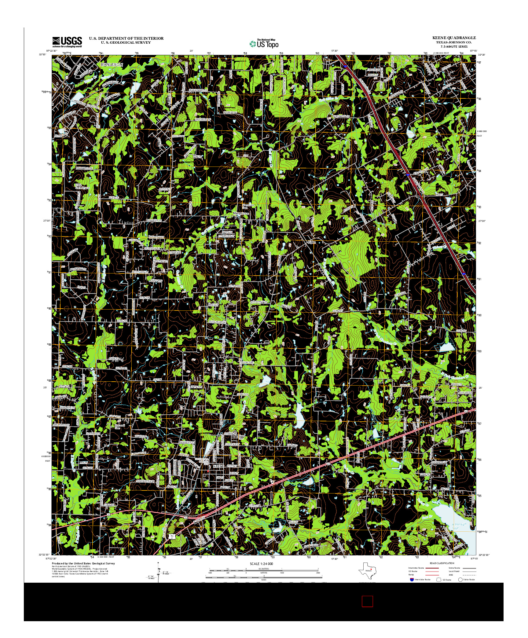USGS US TOPO 7.5-MINUTE MAP FOR KEENE, TX 2012