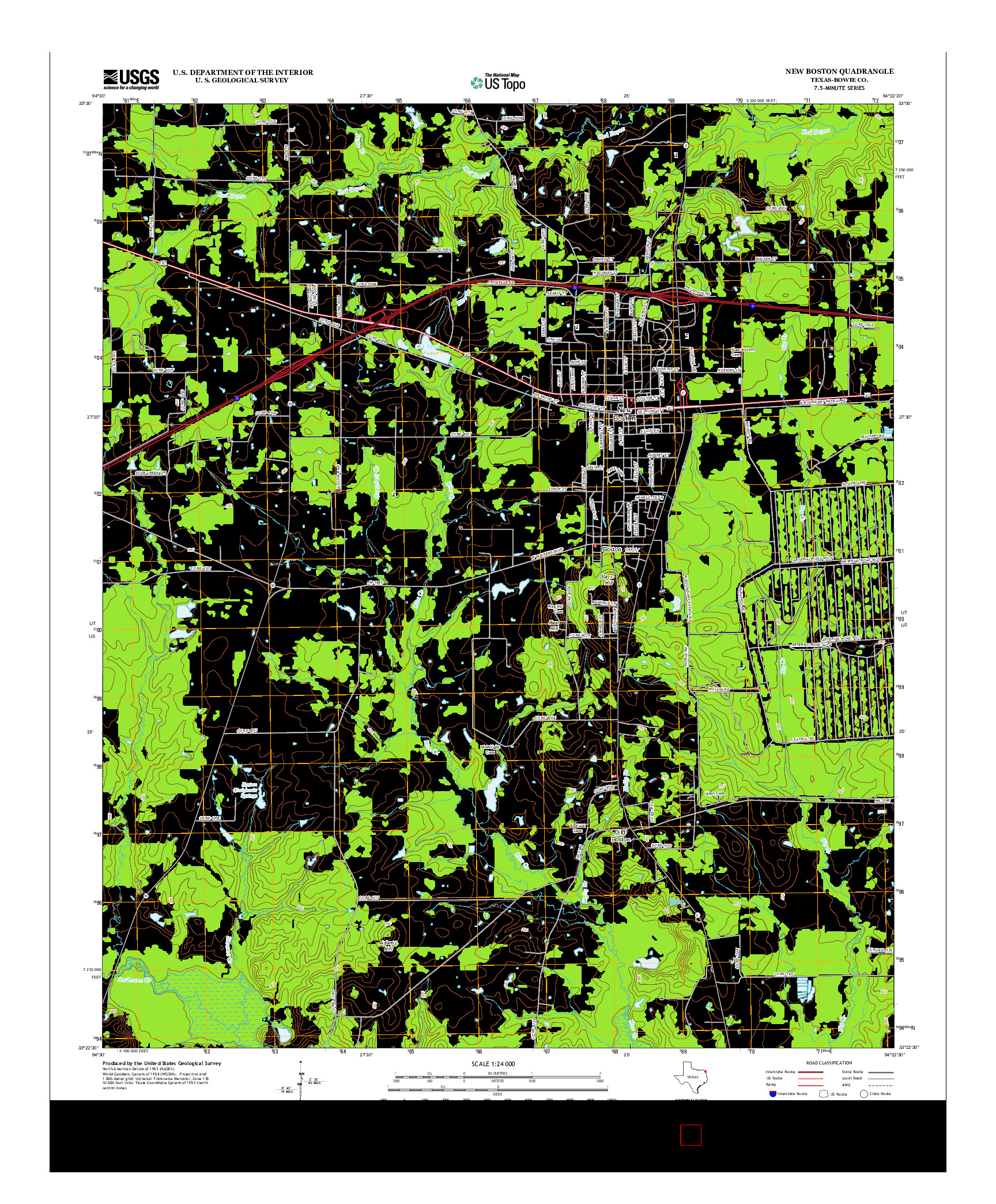 USGS US TOPO 7.5-MINUTE MAP FOR NEW BOSTON, TX 2012